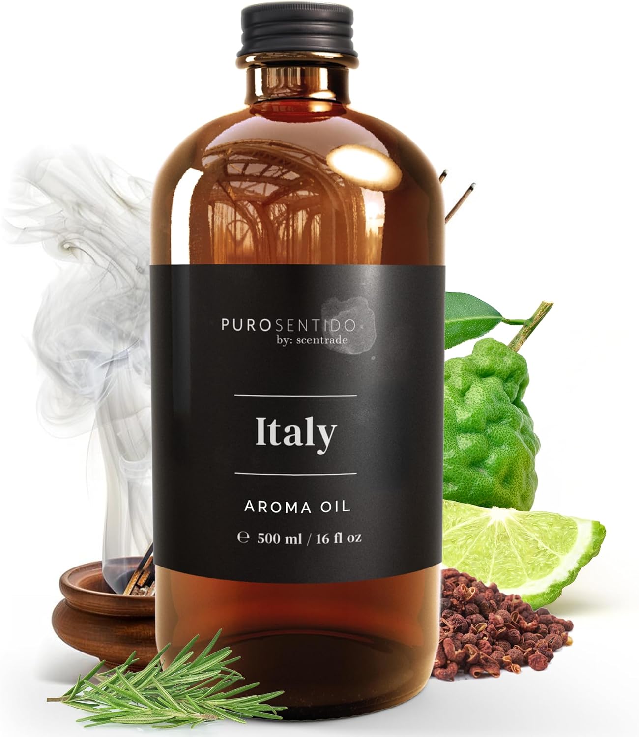 PuroSentido Italy Aroma Oil (500 ml) - Luxury Fragrance Oil for Diffusers and Humidifiers, Sicilian Lemon, White Rose & Musk Home, Hotel & Spa Scent