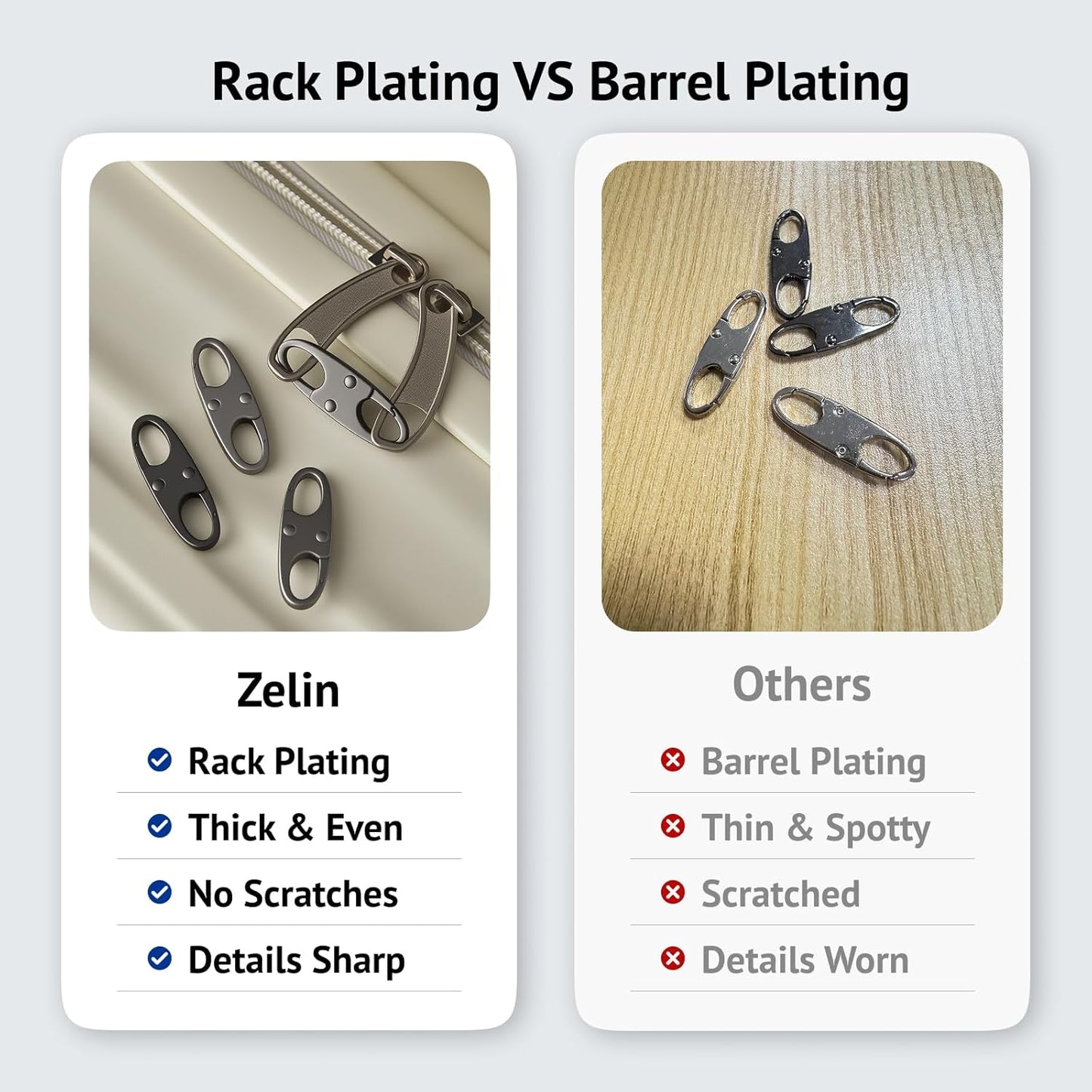 zelin Anti Theft Zipper Clips Double Opening Small Carabiner Clips, 4Pcs Elegant Zinc Alloy Zipper Pull Replacement for Travel, Commuting and Camping