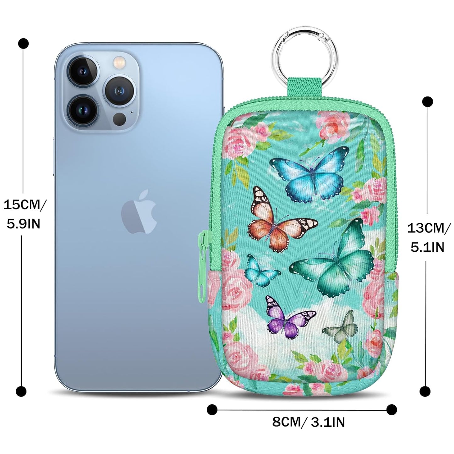 Butterfly Floral Hand Sanitizer Spray Case, Cute Hand Sanitizer Holder Zippered Pouch, Fashion Accessory with Snap Hook for Glow Mist and Power Mist 1FL OZ
