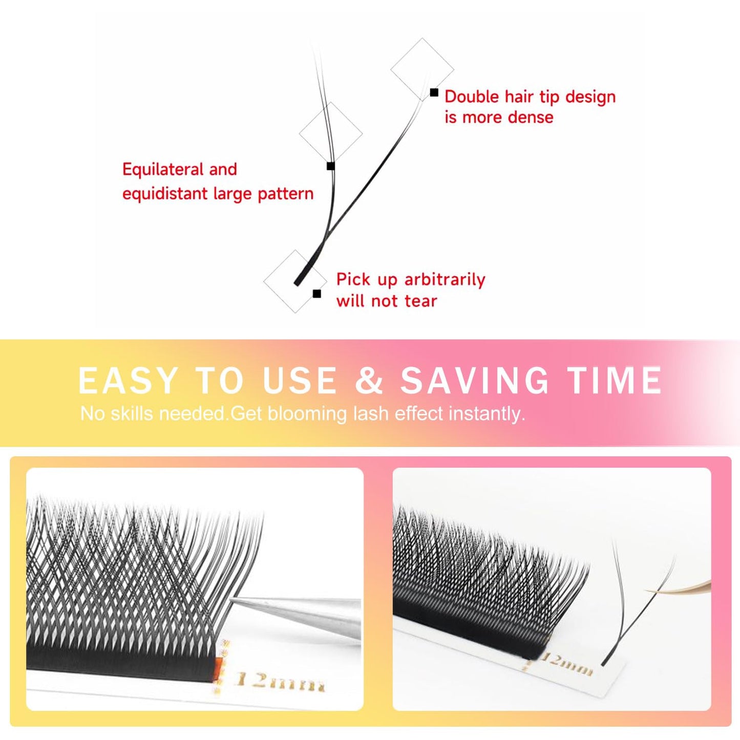 YY Lash Extensions Supplies Y Eyelash Extensions 0.05mm Thickness C Curl 13mm Premade Fans 4D Russian Volume Matte Black 12 Rows Crisscross Eye Lashes(YY-0.05-C,13mm)