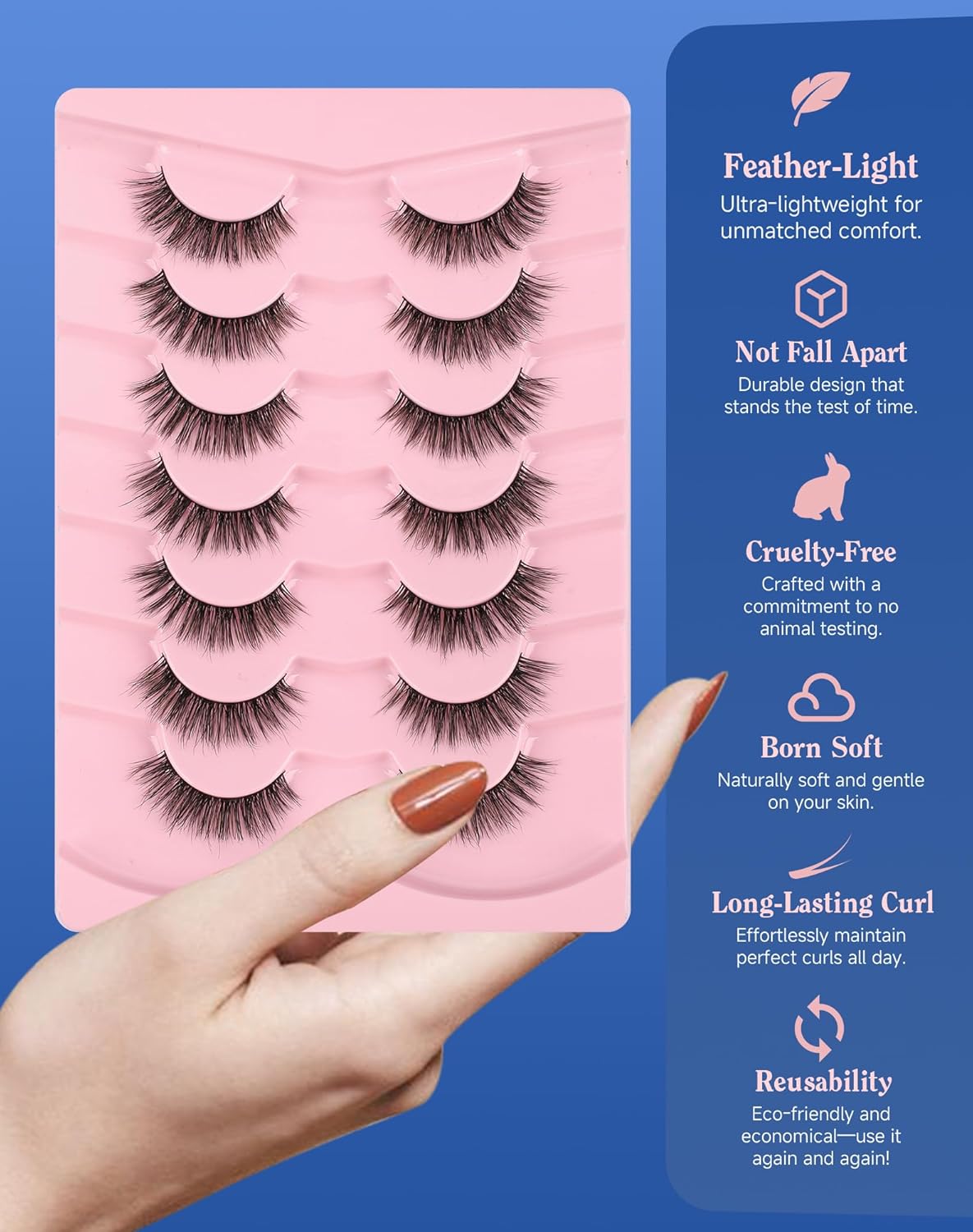Natural Lashes Natural Look Wispy Eyelashes Flared Strip Eyelash False Eye Lash Soft Eyelashes Pack 7 Pairs 13MM D75
