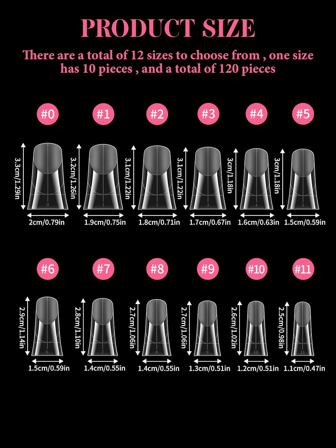 EBANKU Duck Nail Dual Forms for Poly Nail Extension, 120PCS Medium Length Duck Nail Tips Reusable Full Cover French Tip Molds for Builder Gel Nail Art Design Salon&DIY, 12 Sizes