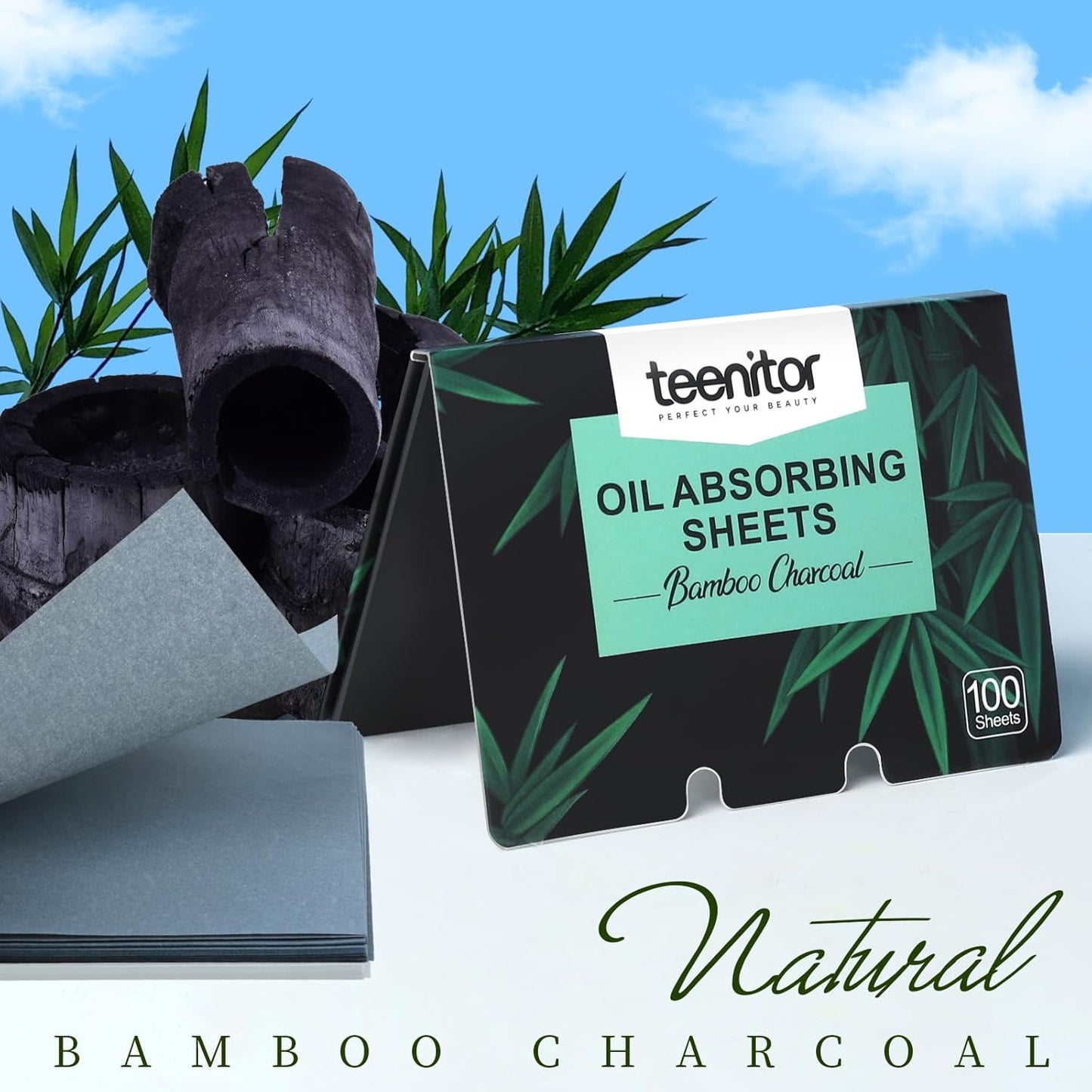 Teenitor 400 Counts Oil Blotting Papers for Face, Bamboo Charcoal Oil Absorbing Sheets for Oily Skin, Oil Blotting Sheets for Face, Oil Absorbent Pads Blotter Paper, Oil Face Wipes Large 10cmx7cm