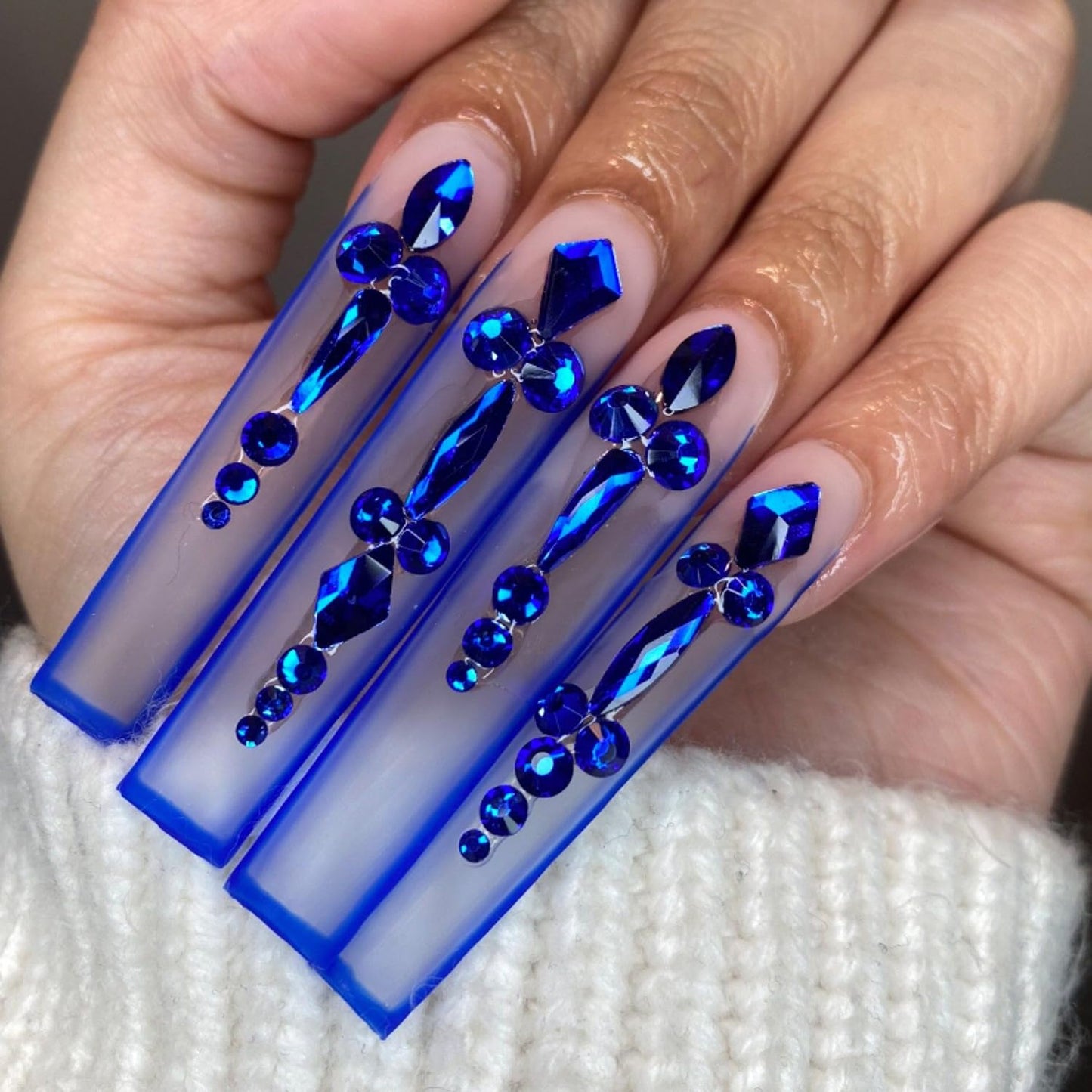 HNUIX Nail Rhinestones - 3D Multi Shape Size, Blue Nail Gems, Flat Back, with Kit, for Nail Art, DIY Decorations