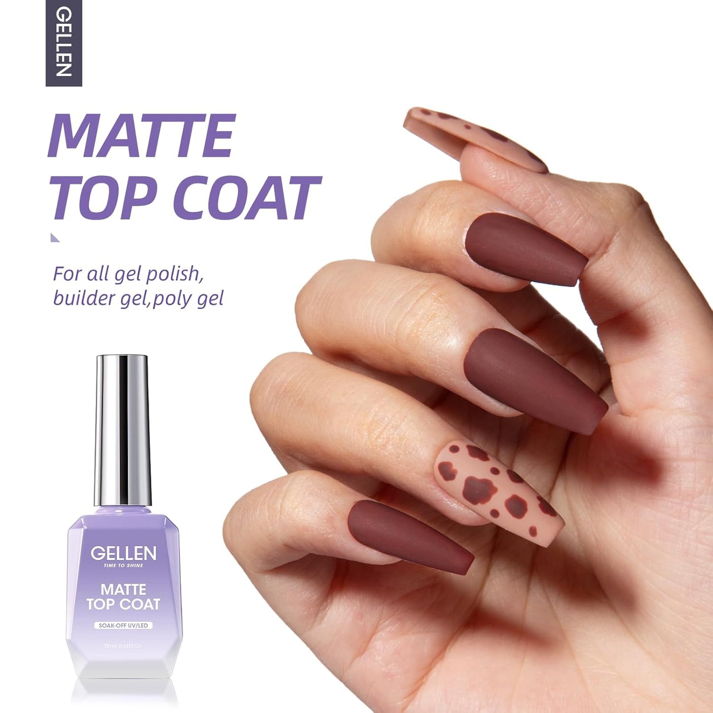 Gellen Gel Top Coat, 18ml 3pc Gel Base and Top Coat Matte and Glossy Top Coat for Gel Nail Polish,No Wipe Clear Gel Top Coat Gel Base Coat Nail Polish Soak Off UV Lamp Gel Polish Set for Starter