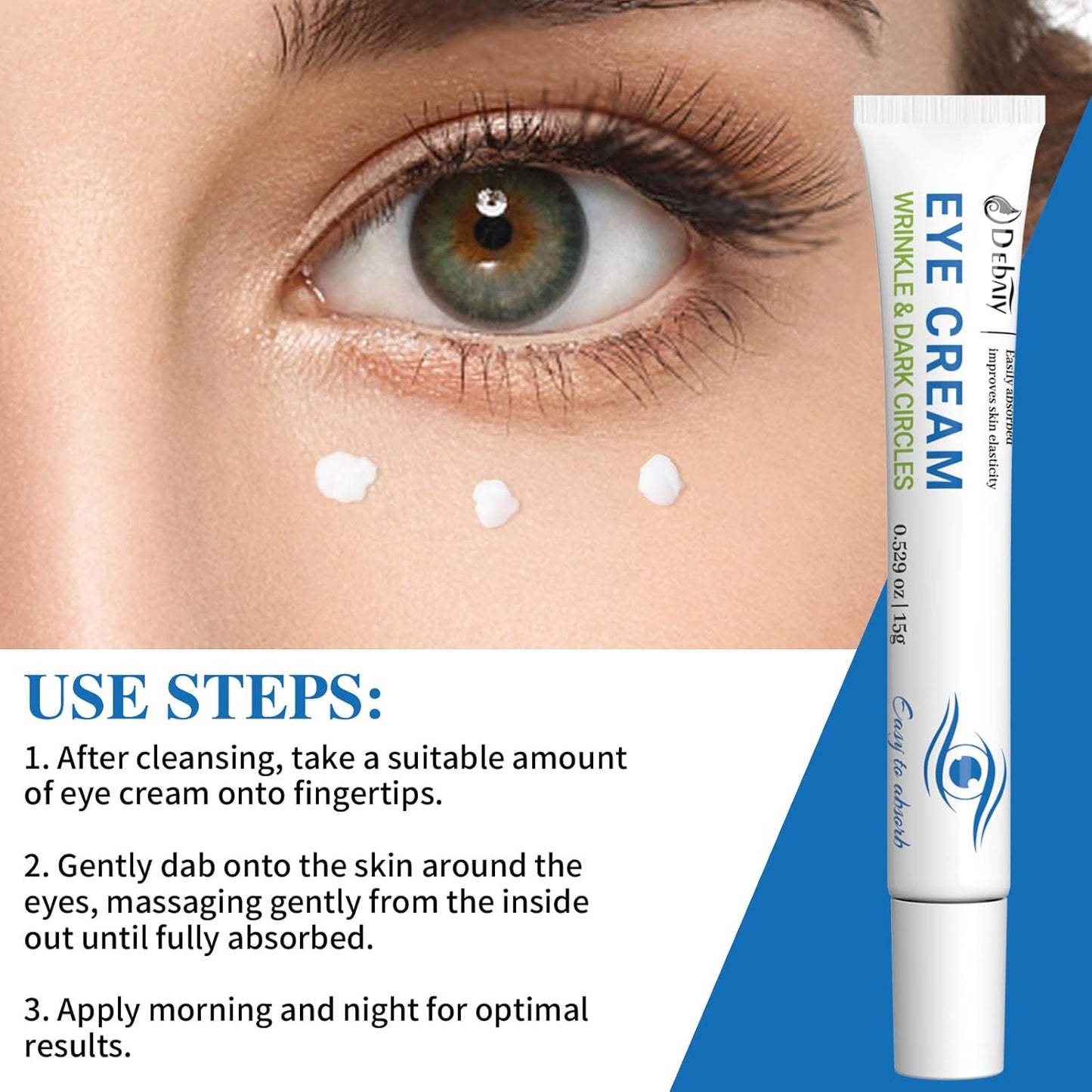 3 Pack Anti-Wrinkle Eye Cream with Caffeine & Peptides - Reduces Dark Circles & Puffiness, Improves Skin Texture (Each 0.529oz | 15g)