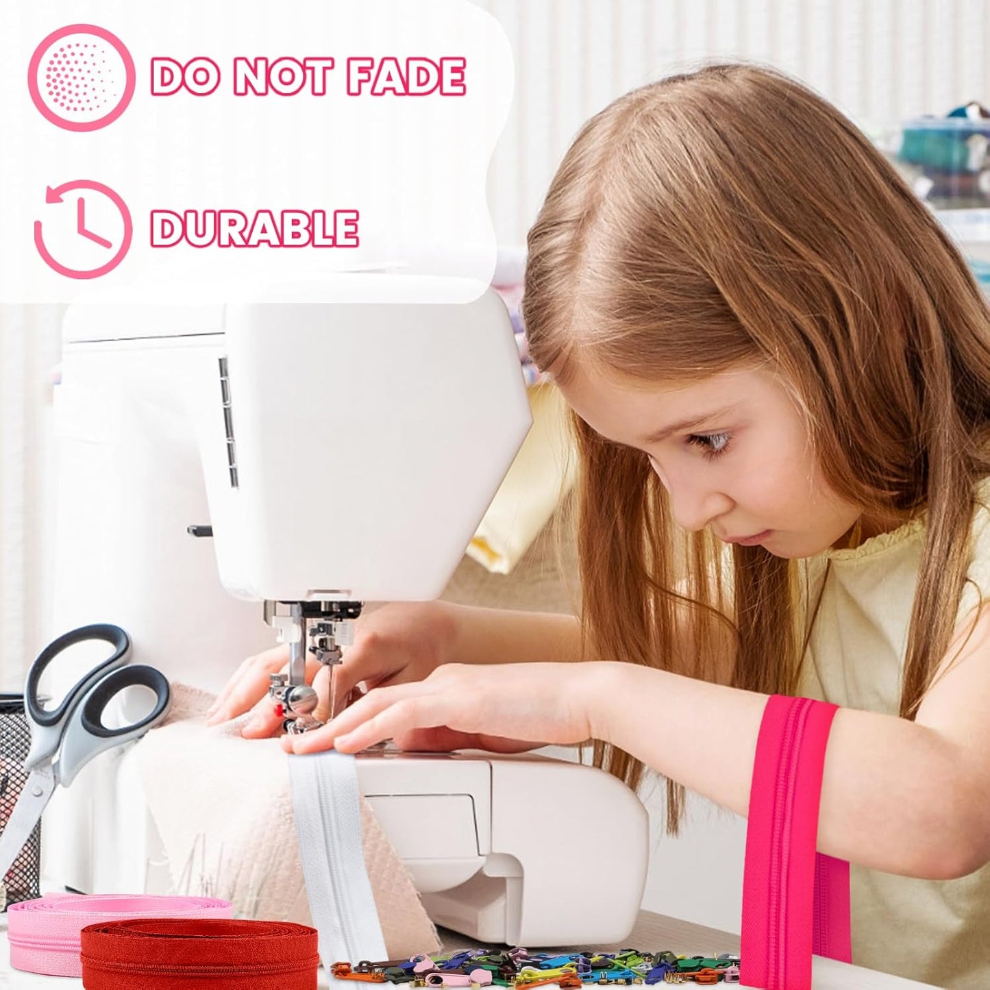 DOITEM Zipper Tape 3 mm Nylon Endless Zipper Set with Slider - 5 Colors