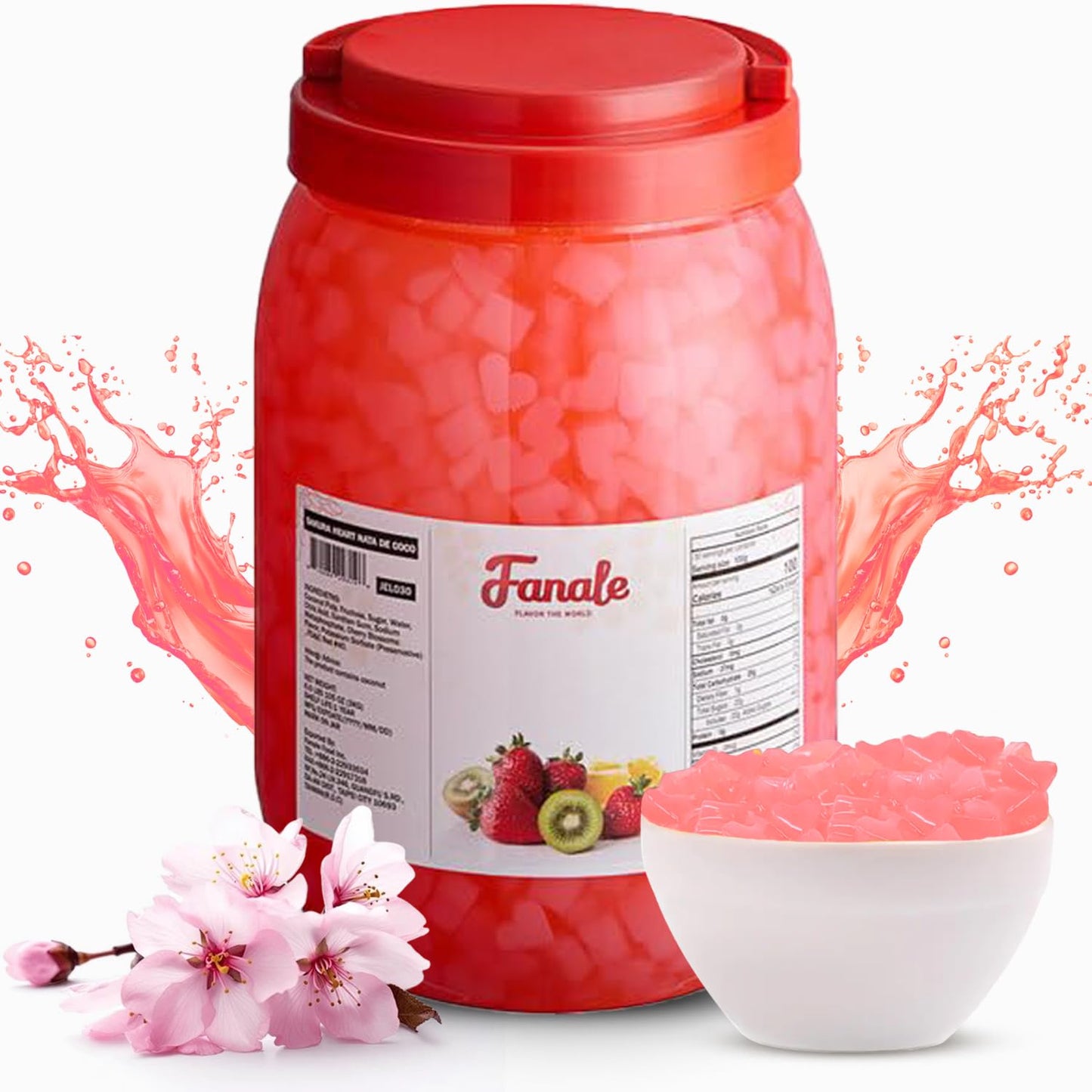 Fanale Coconut Jelly Topping nata de coco for Boba Tea | Ice Cream | Yogurt | Smoothie | Milk Tea | Desserts Sakura Heart Shaped, 6.6 pound (Pack of 4) | JEL030-CS