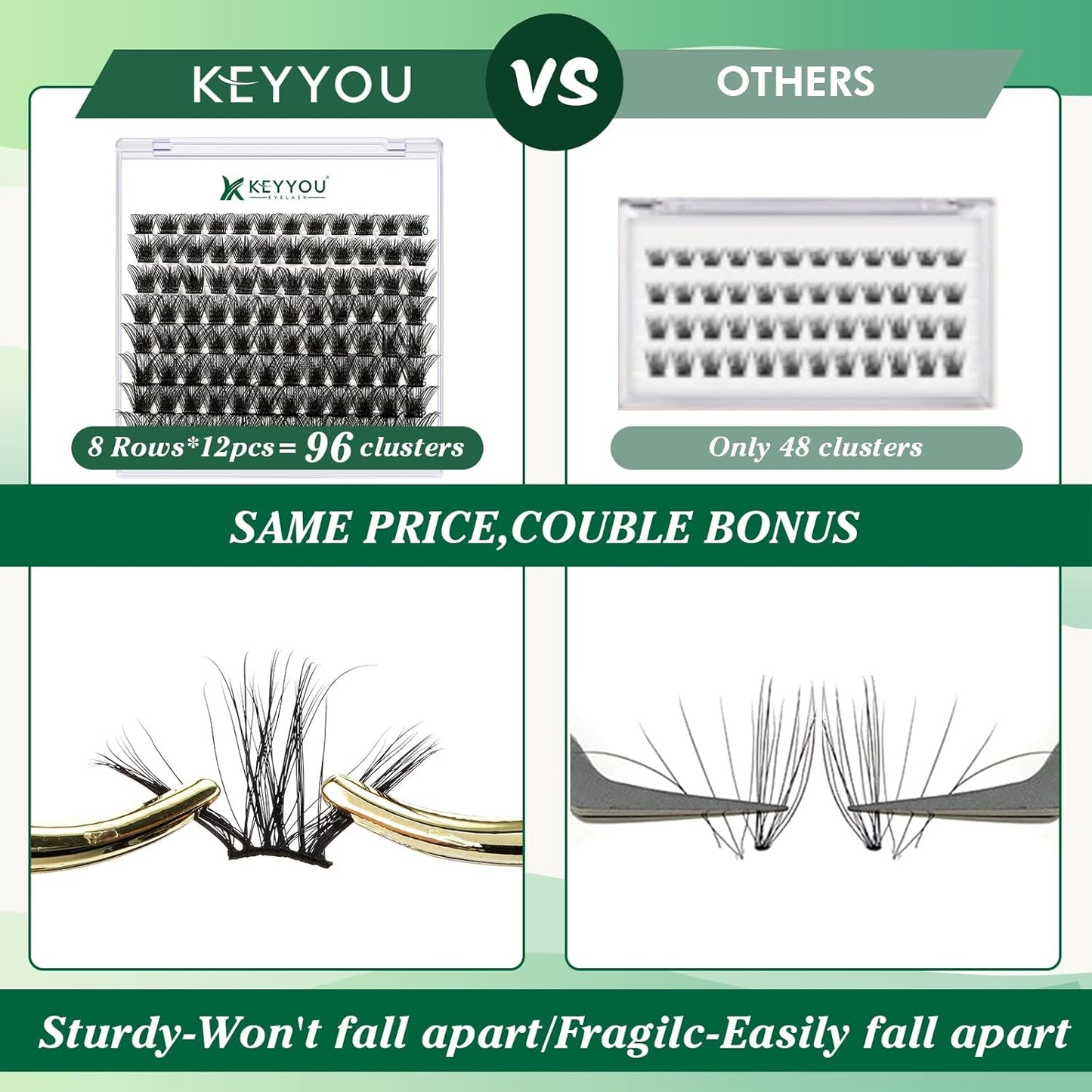 Lash Clusters 96pcs Individual Lashes D Curl 18mm Cluster Lashes KEYYOU Volume Wispy Lash Extension Soft&Comfortable Easy DIY at Home(Y03 D-18mm)