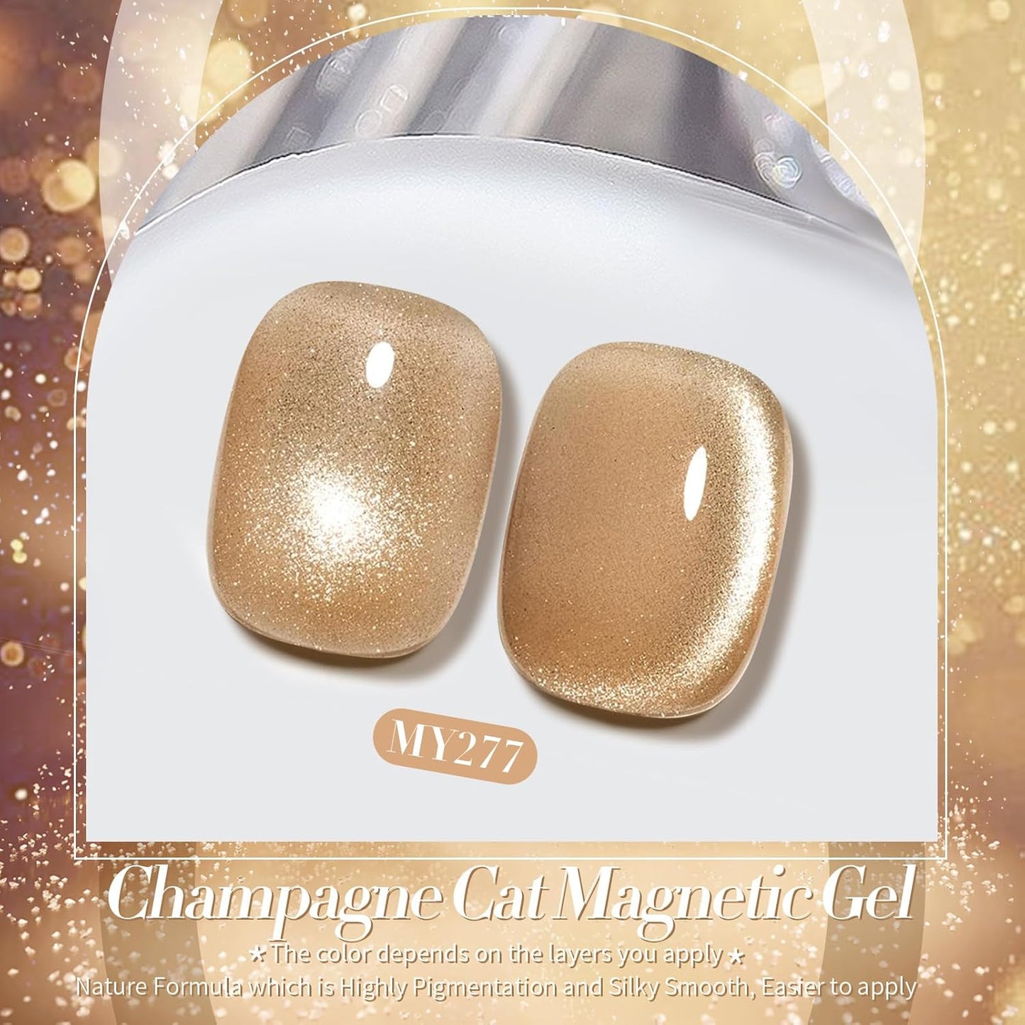 BORN PRETTY Cat Magnetic Eye Gel Nail Polish, Champagne Glitter Cat Magnetic Gel Nail Polish Magnetic Nail Polish for Nail Art Manicure Salon DIY at Home 15ML