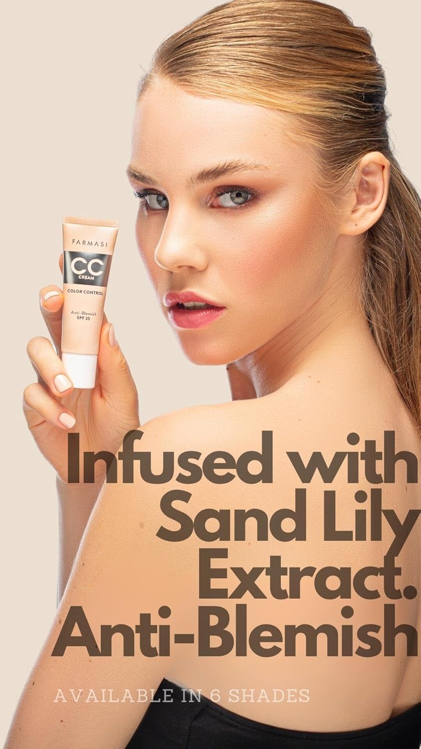 FARMASi CC Color Control Cream, Natural and Flawless Finish, Enriched Formula with Multimineral & Spf 25+, All-Day Hold, All Skin Types, 1 fl. oz, 05 Tan