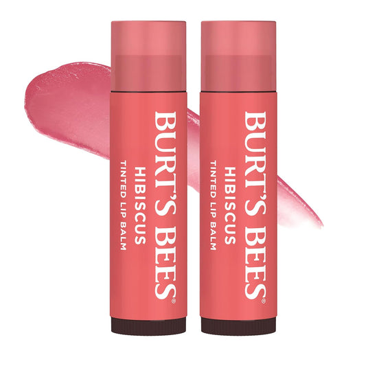Burt's Bees Lip Tint Balm with Long Lasting 2 in 1 Duo Tinted Balm Formula, Color Infused with Deeply Hydrating Shea Butter for a Natural Looking Buildable Finish, Soft Hibiscus (2-Pack)