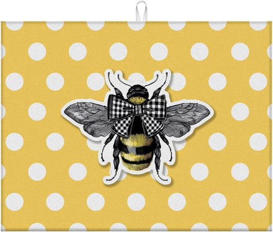 Dish Drying Mat For Kitchen Counter, Yellow Honey Bees Microfiber Absorbent Dish Drainer Rack Pad Reusable Large 18x24in Drying Mat