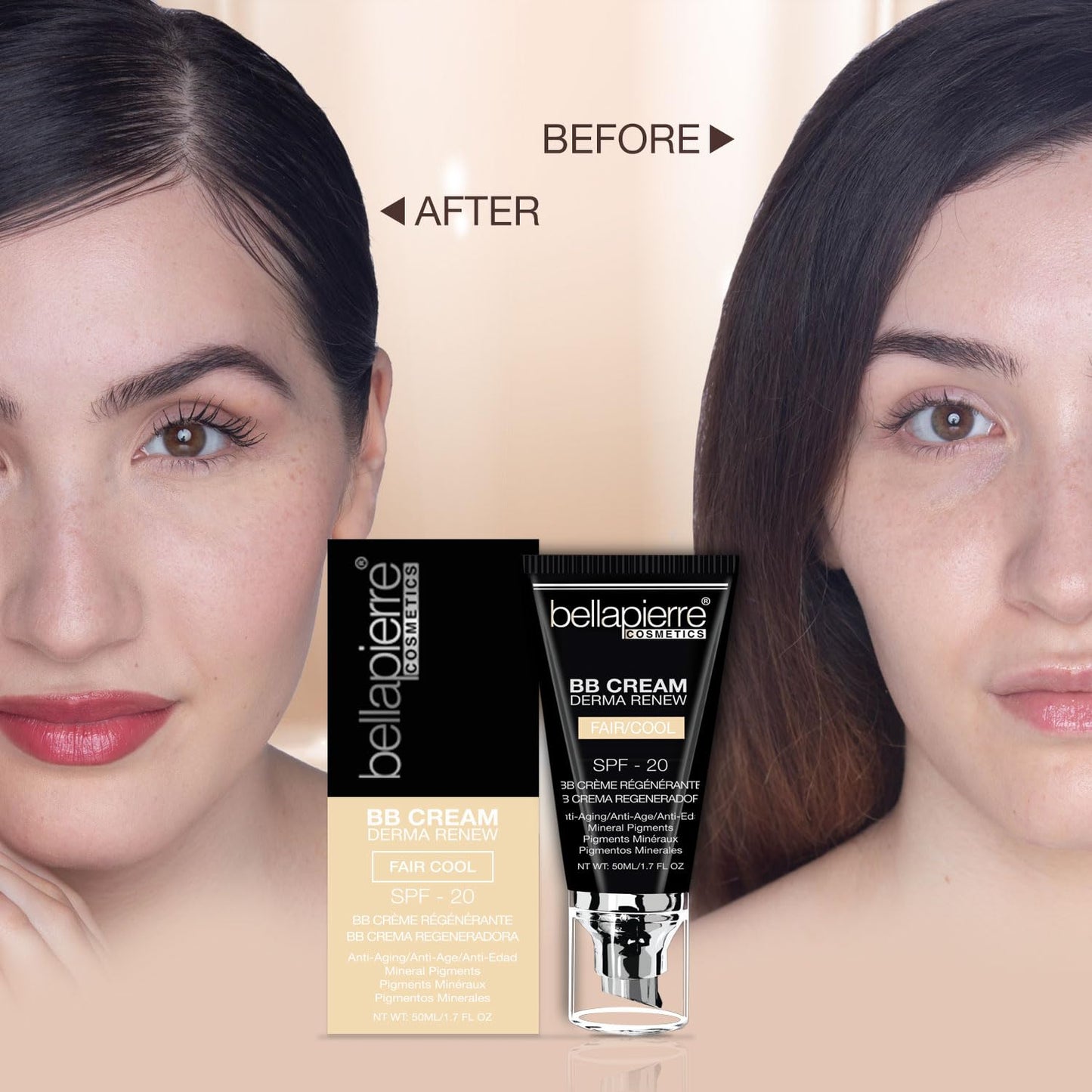 bellapierre BB Cream with SPF 20 - Tinted Sunscreen, Concealer, Matte Foundation, & Moisturizing Face Cream | Lightweight Formula + Pump Top Applicator | Non-Toxic & Paraben Free | 1.7 Oz - Fair Cool