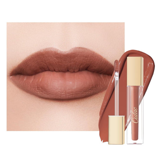 Oulac Matte Liquid Red Lipstick for Women, Orange-Brown Tones Red Lip Gloss Long Lasting, Highly Pigmern Lip Color with Vitamin E & Rose Oil, Waterproof, Vegan & Cruelty-Free M04