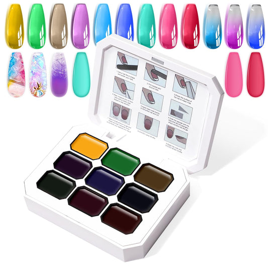 Gradient Painting Gel, 9 Colors Ombre Gel Nail Polish Glazed Colors for Pigment Pat Aura Nails French Manicure Soak Off UV Long-lasting High-glossy Home Nail Salon Dopamine Fructose