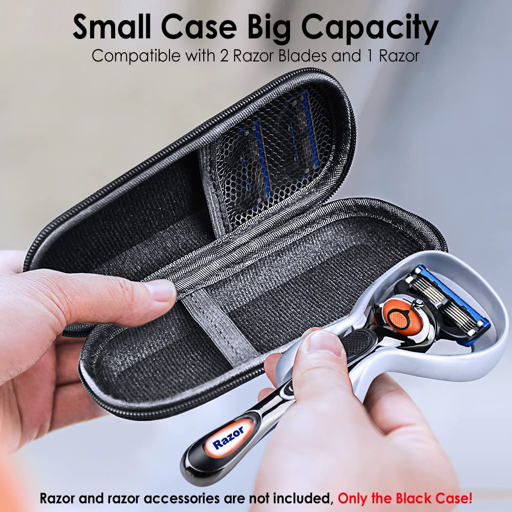 Hard EVA Razor Travel Case Compatible with Gillette Men's Razor - Mesh Pocket for 2 Razor Blades + Lightweight Carrying Handle + Durable Zipper (Only Case) (Black)
