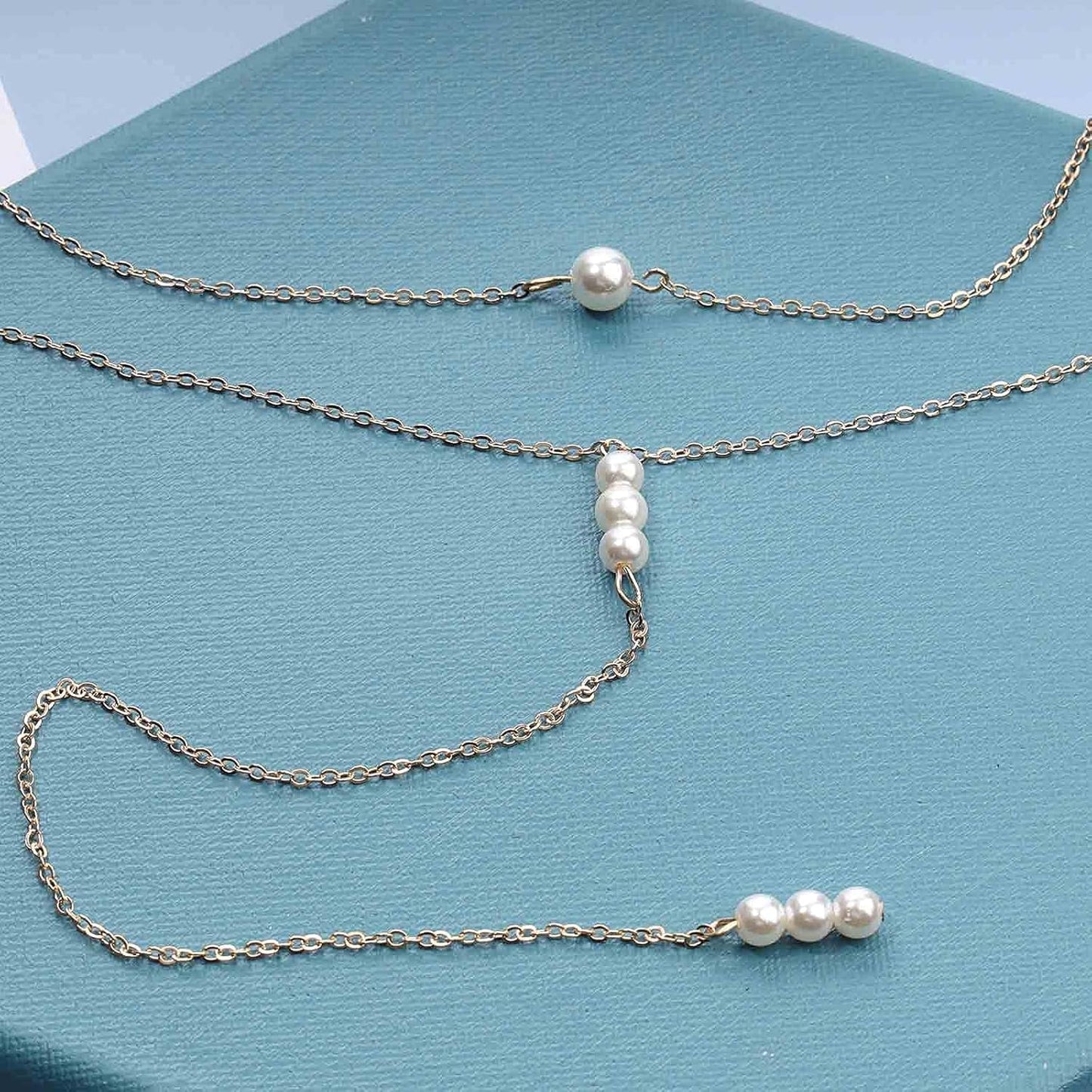 Boho Pearl Back Chain Necklace Gold Backdrop Necklace Body Chain Summer Beach Body Jewelry for Women and Girls Gifts
