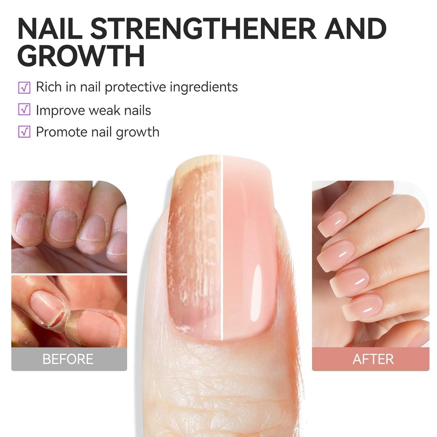 Nail Strengthener Protein for Damaged Nails: Pink 6 in 1 Natural Nail Hardener Extra Strong and Growth - Long Lasting Repair for Damaged Nails - Growth Oil for Salon Home Daily Work