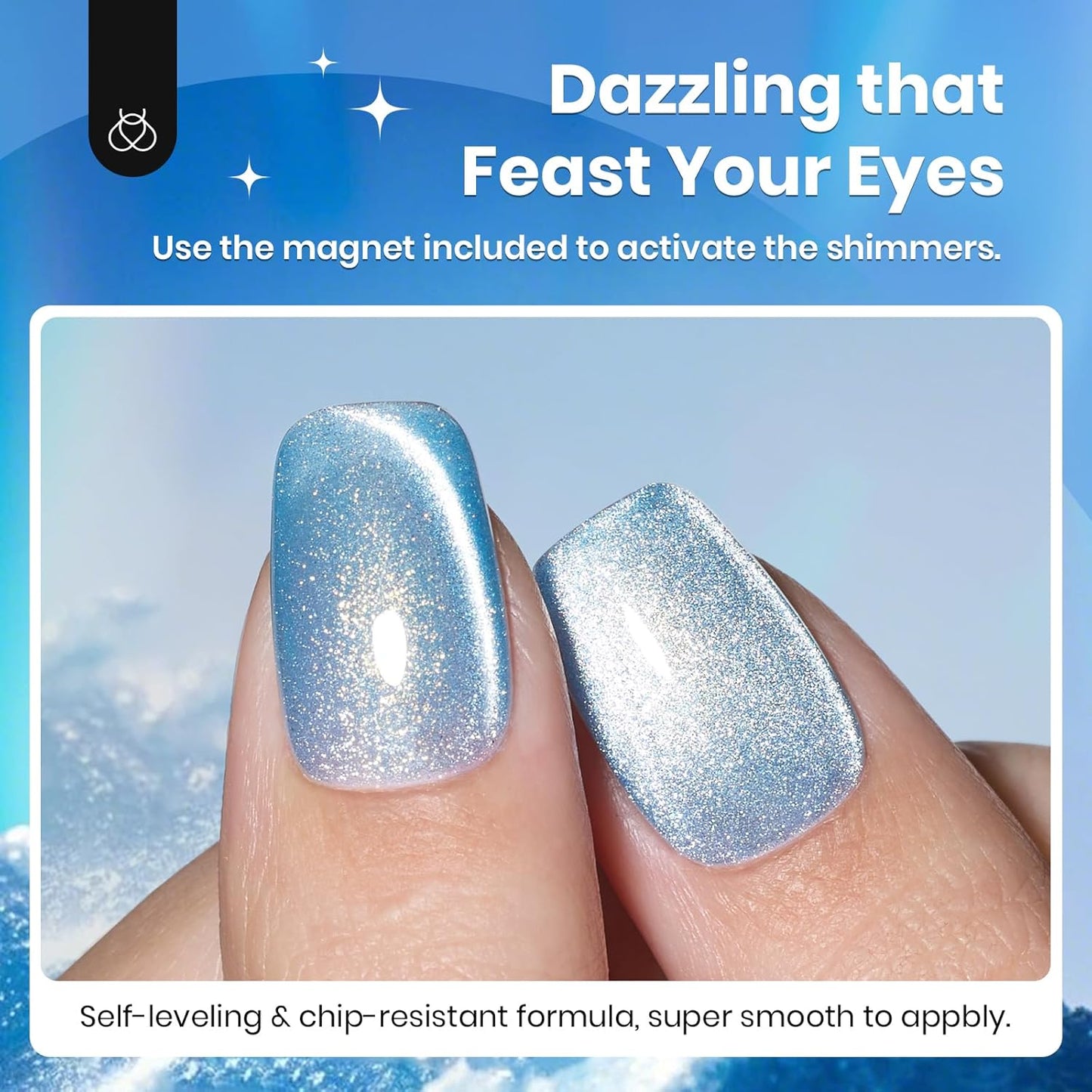 Beetles Blue Cat Eye Gel Polish, 15ML Light Blue Cat Eye Glitter Gel Polish with Magnet Soak Off UV Shimmer Velvet Gel Arctic Aurora Series French Nail Art Design Manicure Gifts for Women