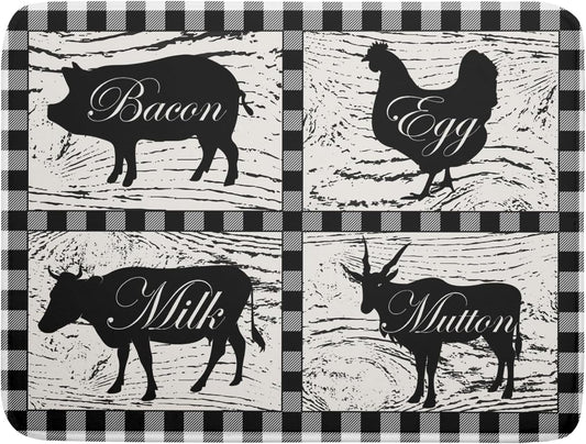 Farmhouse Animal Dish Drying Mat Buffalo Plaid Drainer Rack Mats Fast Dry Absorbent Kitchen Countertop Protector Dishes Pad 18x24 Inch