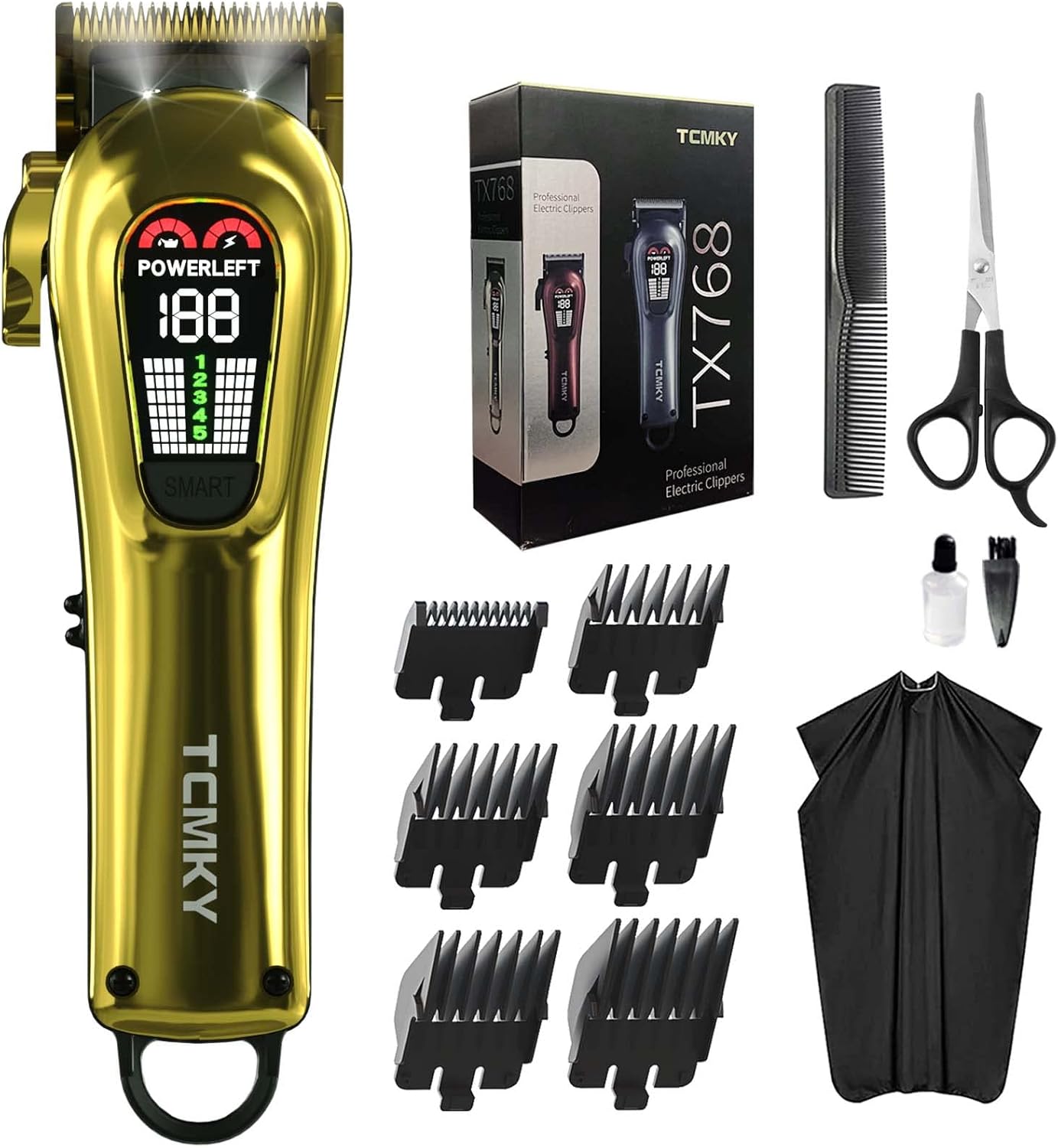 Hair Clippers for Men Professional Hair Trimmer for Men Cordless&Corded Barber Clippers for Hair Cutting & Grooming.Rechargeable Hair Trimmer Kit for Household (Golden)
