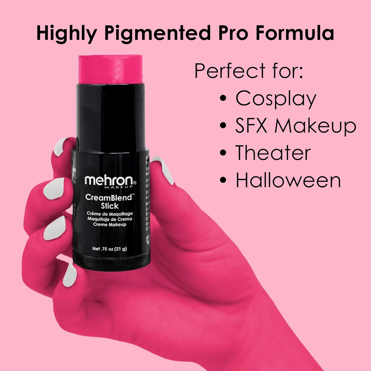Mehron Makeup CreamBlend Stick | Face Paint, Body Paint, & Foundation Cream Makeup | Body Paint Stick .75 oz (21 g) (Pink)