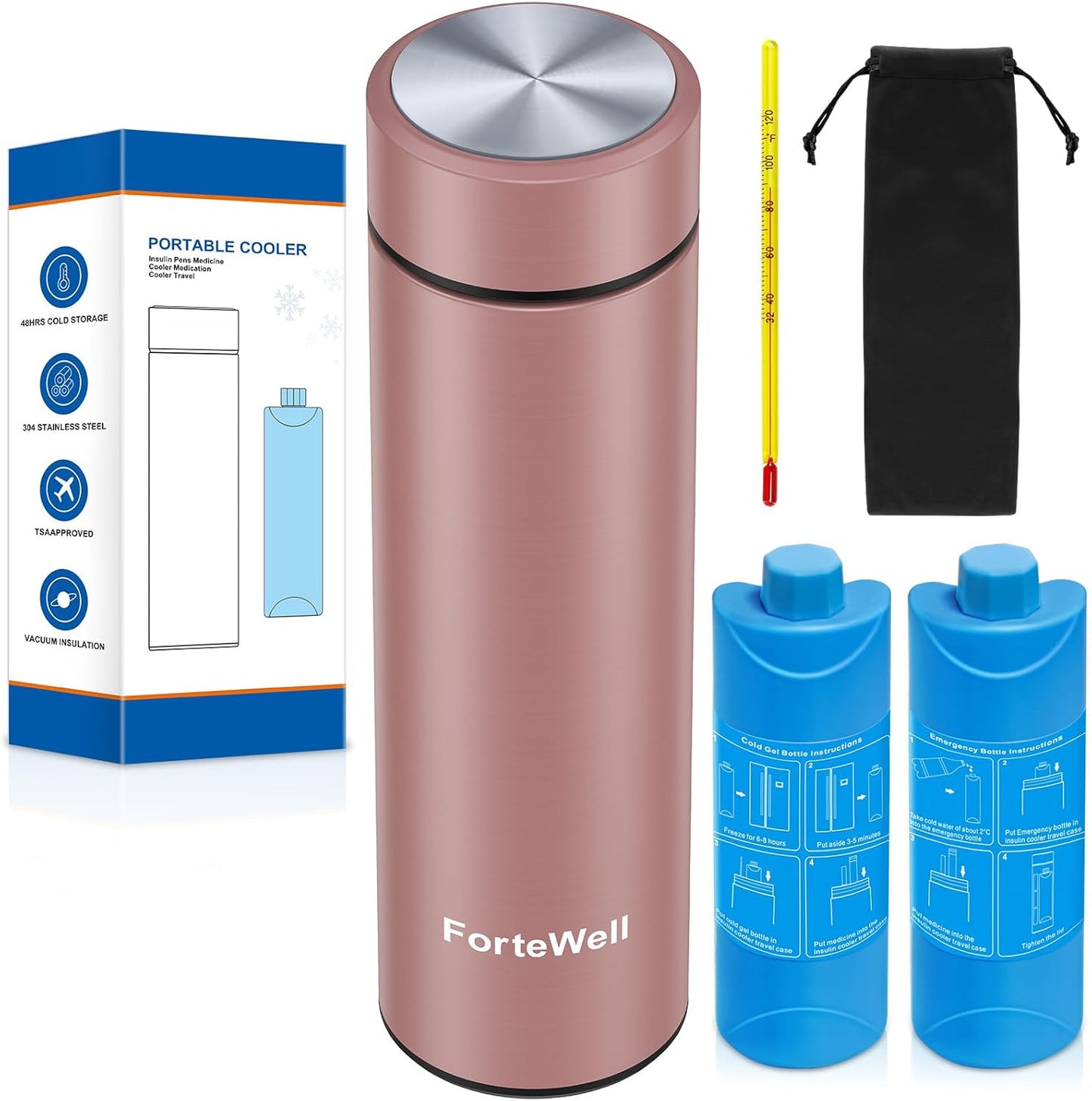 Portable Insulin Pen Cooler Travel Case – 60H Insulin Travel Case for Diabetes Care – Lightweight TSA Approved Medication Cooler & Travel-Ready Design (Rose Pink)