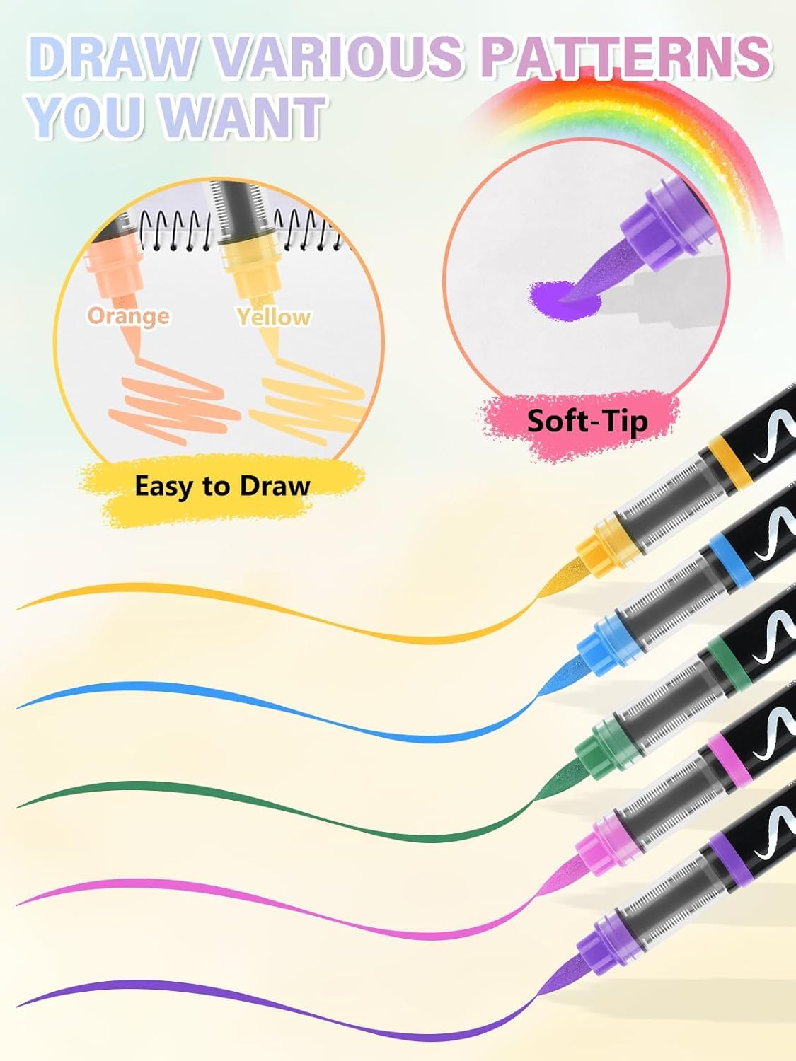 EBANKU 36 Colors Nail Art Pens Set, Quick Drying Nail Polish Pens 3D Soft-Tip Acrylic Paint Nail Pens for Nail Art, Nail Point Dotting Liner Pen Sets for Home & Salon Nail DIY Art Design Tools