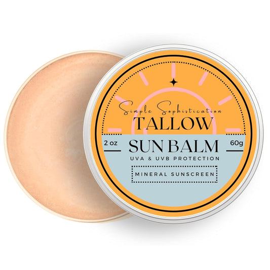 Tallow Sun Balm, tinted - with grassfed tallow, castor oil, zinc oxide | Mineral Sunscreen | Natural, Clean, Organic | Reef Safe, Ocean Friendly | Spf 30 - suitable for sensitive skin (2 oz) (Fair)