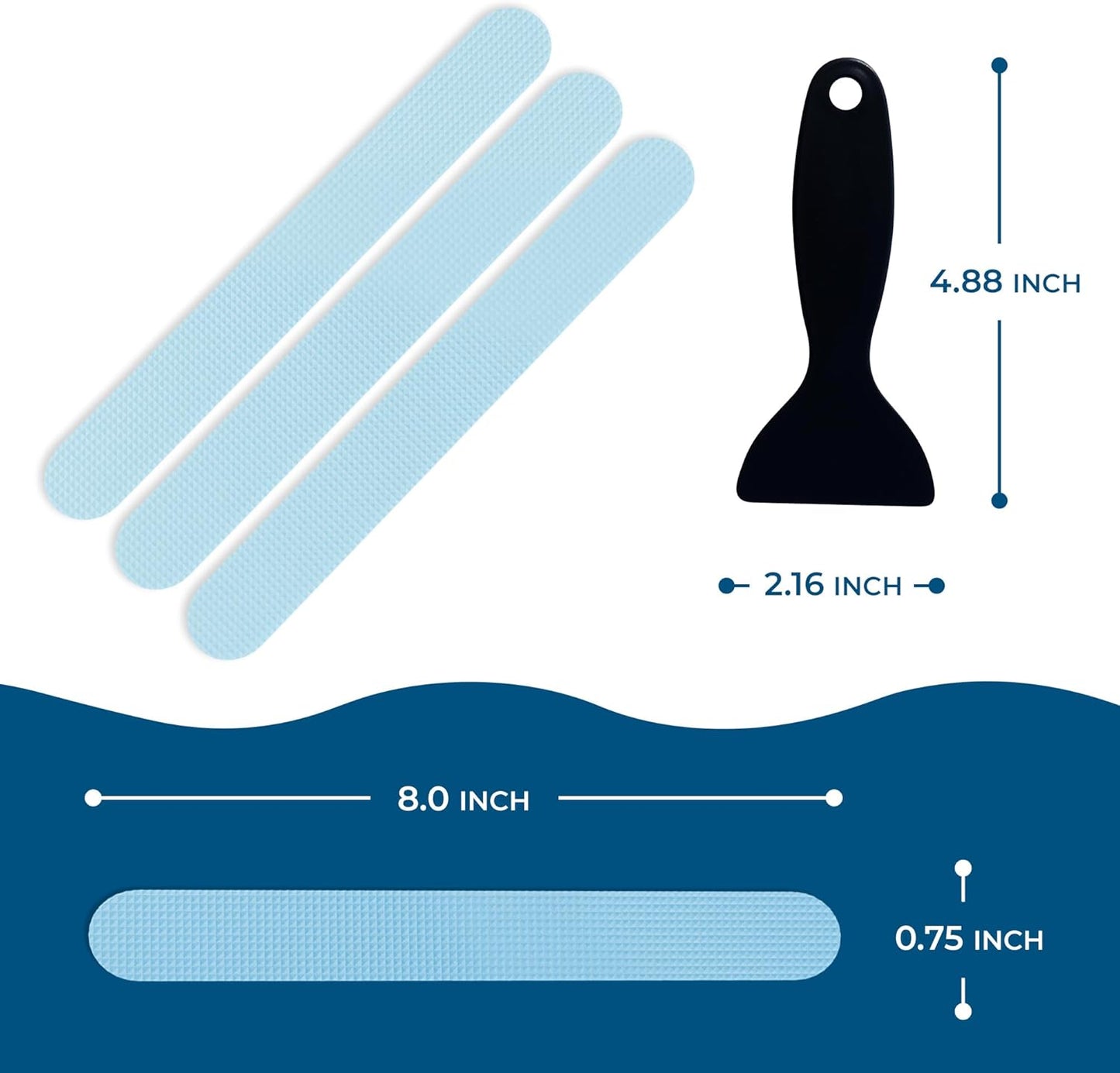 Anti Slip Shower Stickers 24 PCS, Blue Non-Slip Shower Strips for Adults, Premium Adhesive Bath Tub Stickers