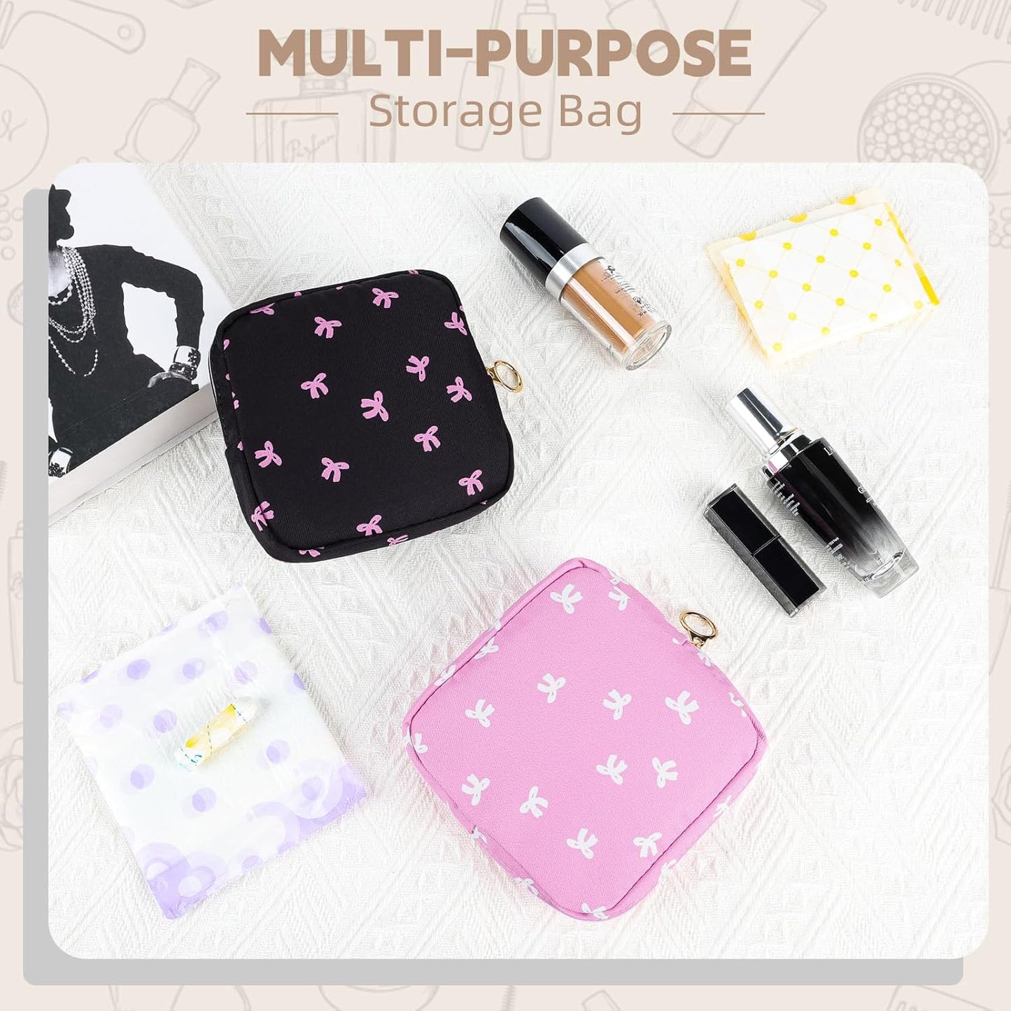 Period Bag for Teen Girls, Canvas Sanitary Napkin Storage Bag with Zipper, Portable Menstrual Pad Bag Tampon Holder for Purse