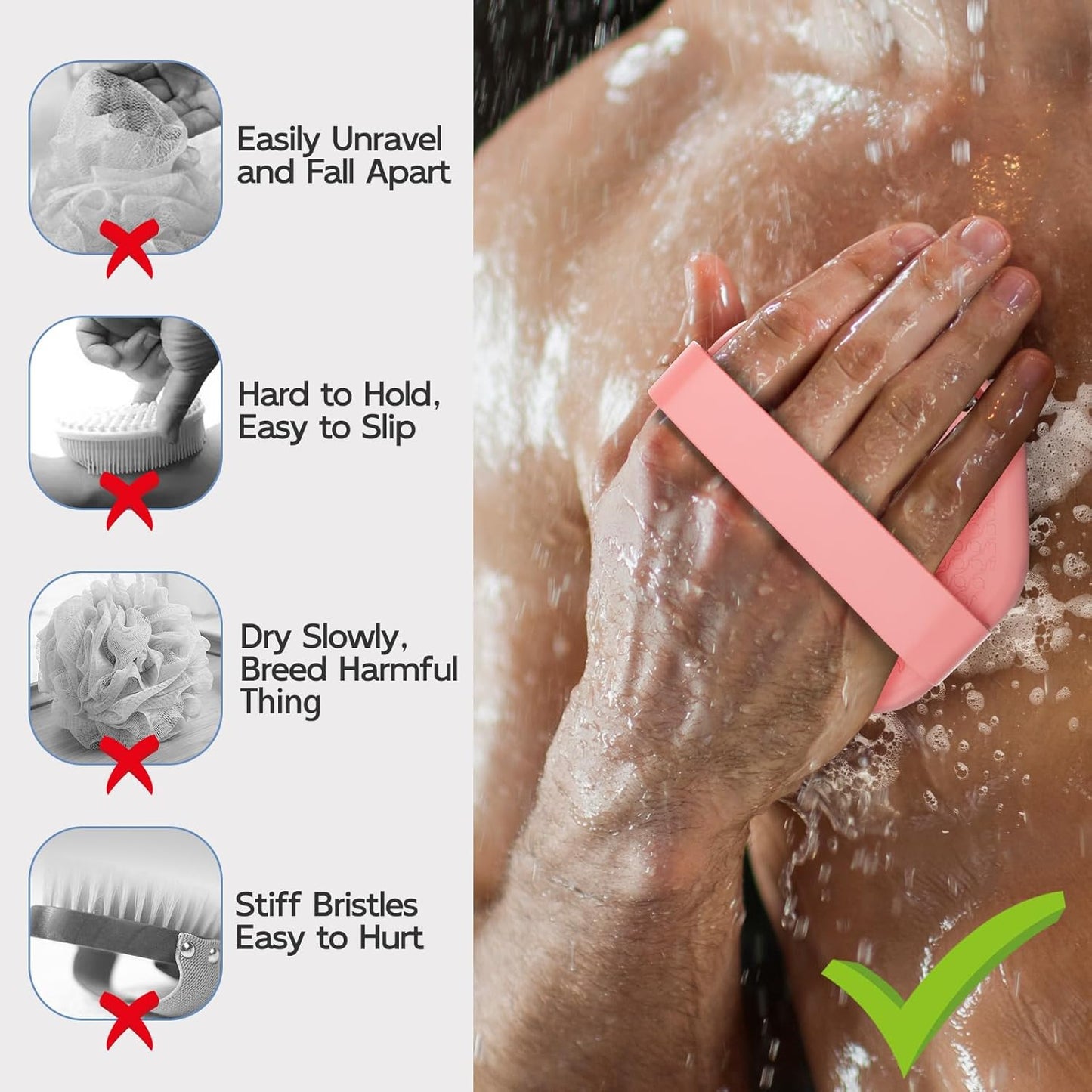 Silicone Body Scrubber 2 Counts, Exfoliating Body Wash Scrubbers Exfoliator, Shower Body Brush for Effective Showering Exfoliation and Gentle Massage (Black+Pink)