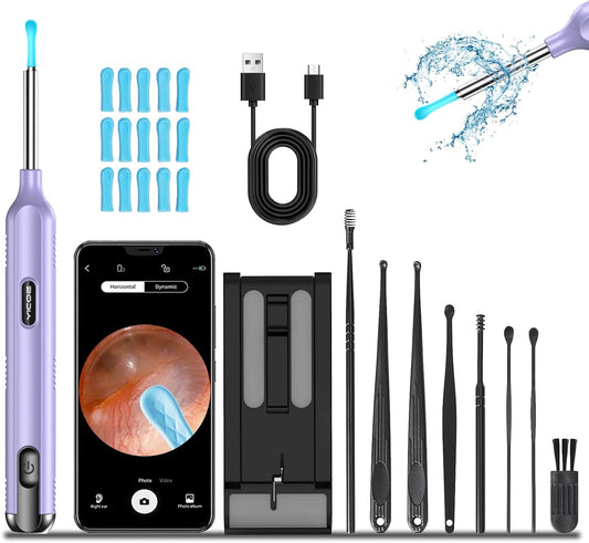 Ear Wax Removal Tool Camera, Ear Cleaner with Camera, 1200P HD Ear Camera with 6 LED Light, Ear Cleaning Kit with 15 Pcs Replacement Tips for iPhone & Android Phones Purple