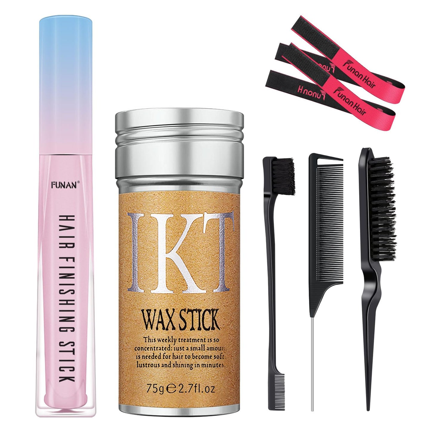 7Pcs Hair Wax Set for Non-Greasy Styling - Includes Wax Sticks, Finishing Sticks, Styling Combs, and Elastic Bands