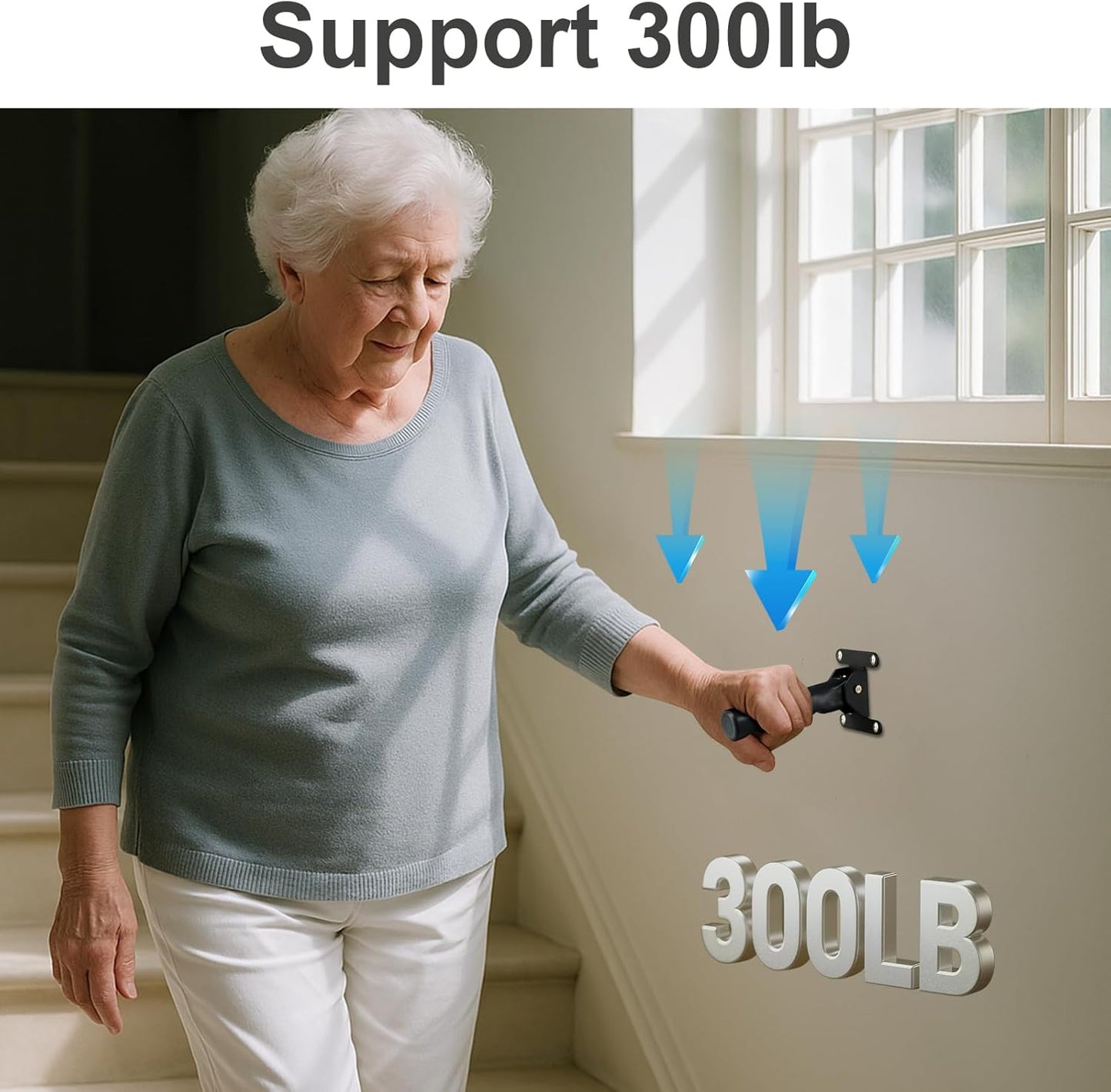 Flip a Grip Doorway Assist Handle - Safety Grab Bar for Elderly, Handicapped, 300LB Weight Suport, Non-Slip Stair & Doorway Stability Aid - Black(for Hard Wall)