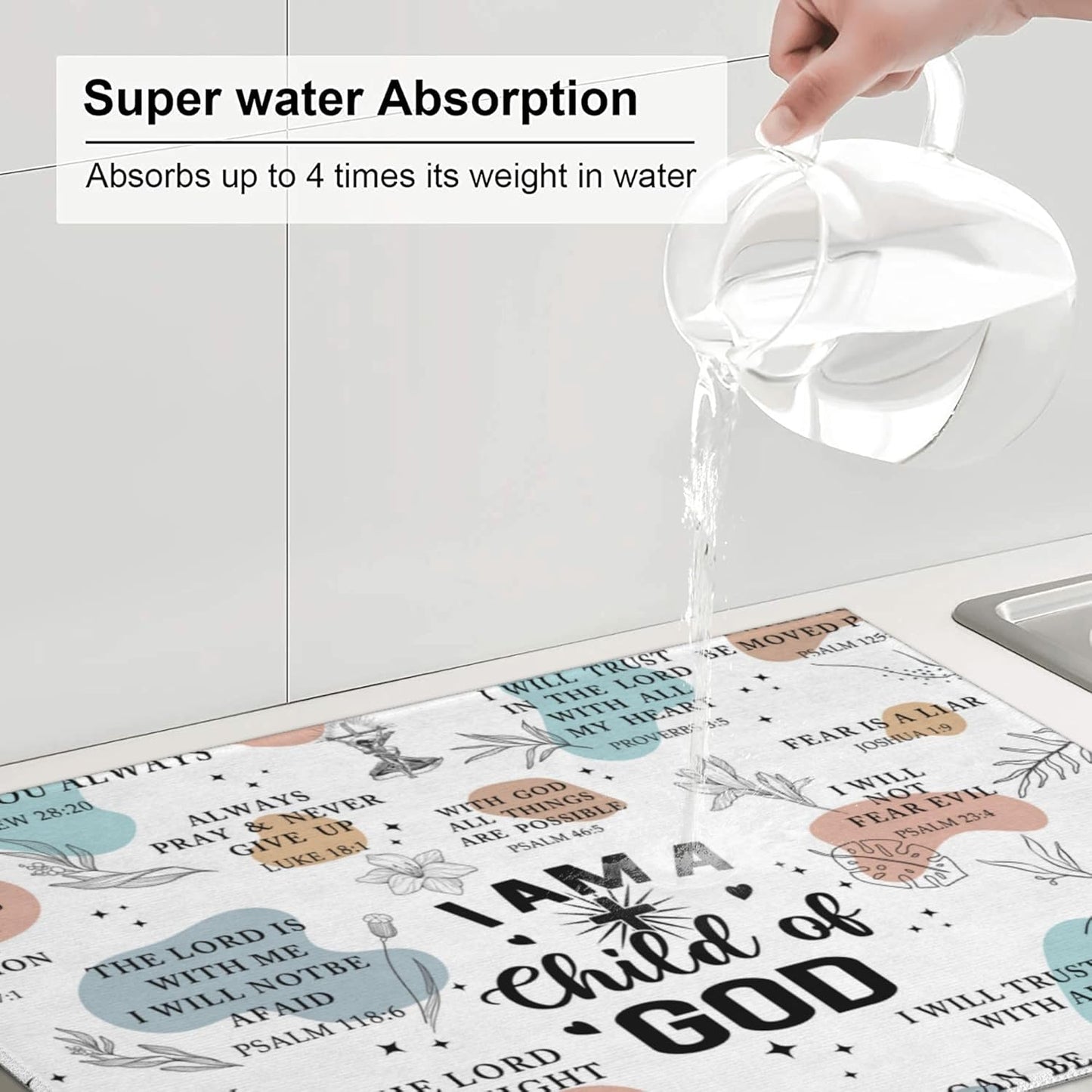 Christian Dish Drying Mat for Kitchen Counter 18"x24", Bible Verse Godmather Dishes Pad Dish Drainer Rack Mats Washable Absorbent Fast Dry, Happy Easter Kitchen Decor