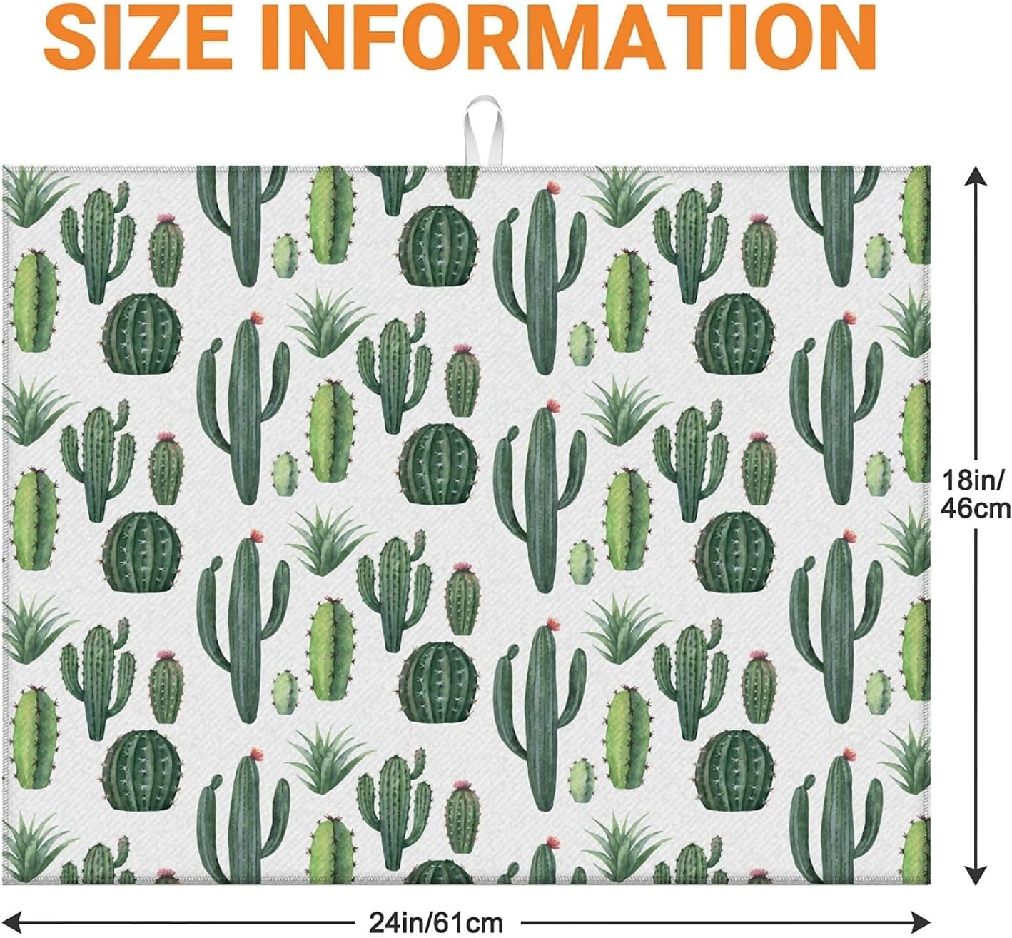 Dish Drying Mat For Kitchen Counter, Green Cute Cactus Microfiber Absorbent Dish Drainer Rack Pad Reusable Large 18x24in Drying Mat