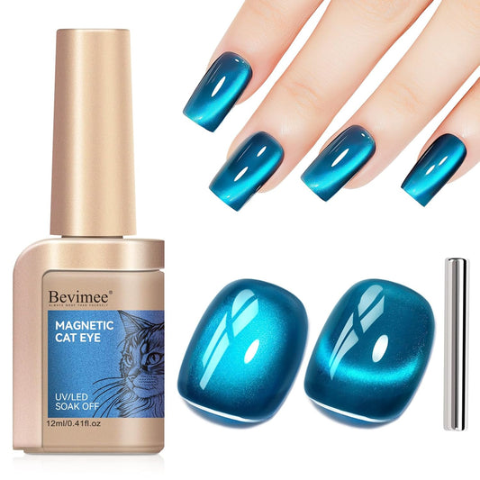 Cat Eye Gel Nail Polish, Sea Blue Jelly Glass Magnetic Nail Polish Magic Holographic Effect, Glitter UV Gel Sparkle Crystal Color for Nail Salon DIY At Home