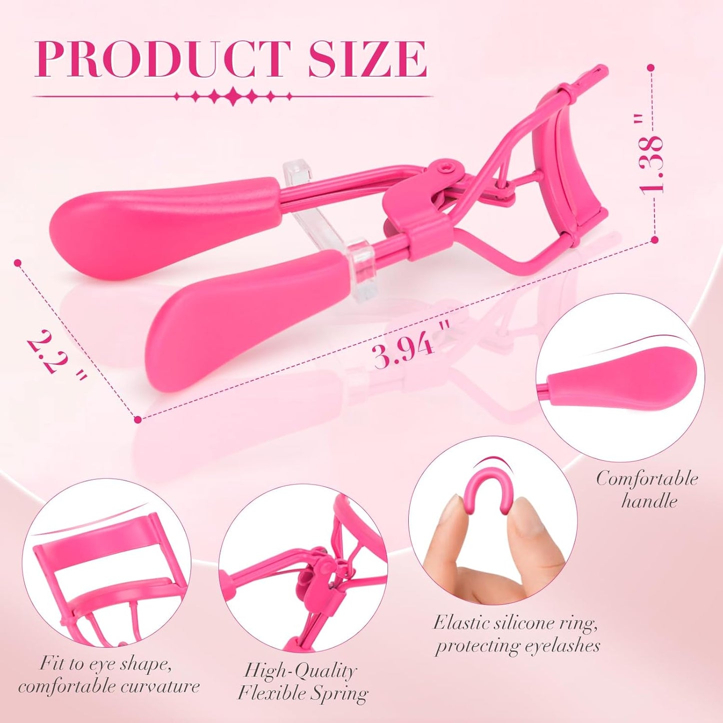 Eyelash Curler with Pads, Lash Curler with 10 Extra Silicone Replacement Pads, Comfortable Grip for Effortless Curling – Eyelashes for The Perfect Eye Contour (Barbie Pink)