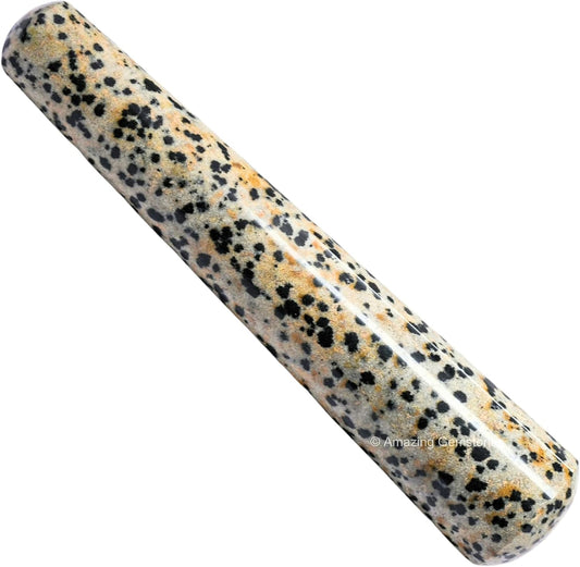 Amazing Gemstone Dalmatian Jasper Crystal Wand Massage Stick - Pelvic Wand Gua Sha for Adults - Crystals and Healing Stones Massage Wands for Adults Gifts (Smooth)