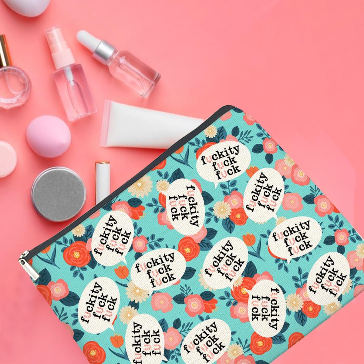 Humor Floral Makeup Bag Gifts for Women Cute Flowers Funny Cosmetic Bag Zipper Pouch