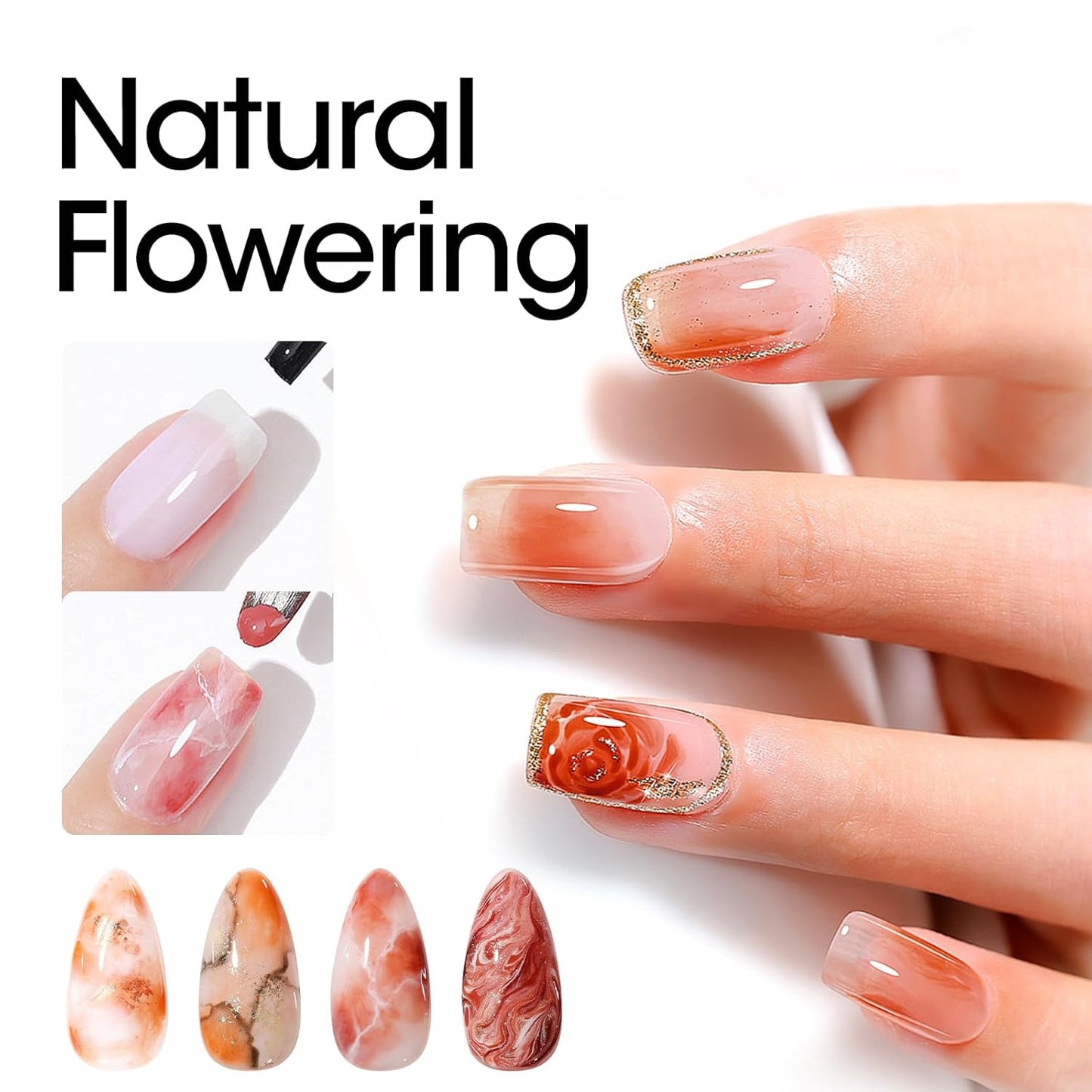 GELLEN Blooming Gel Nail Polish, 2 Pack 18ML Clear Nail Blooming Gel Spreads Marble Floral Watercolor Nail Art Effect For Nails, Long Lasting No Wipe Soak Off UV Gel Polish for DIY Manicure Design