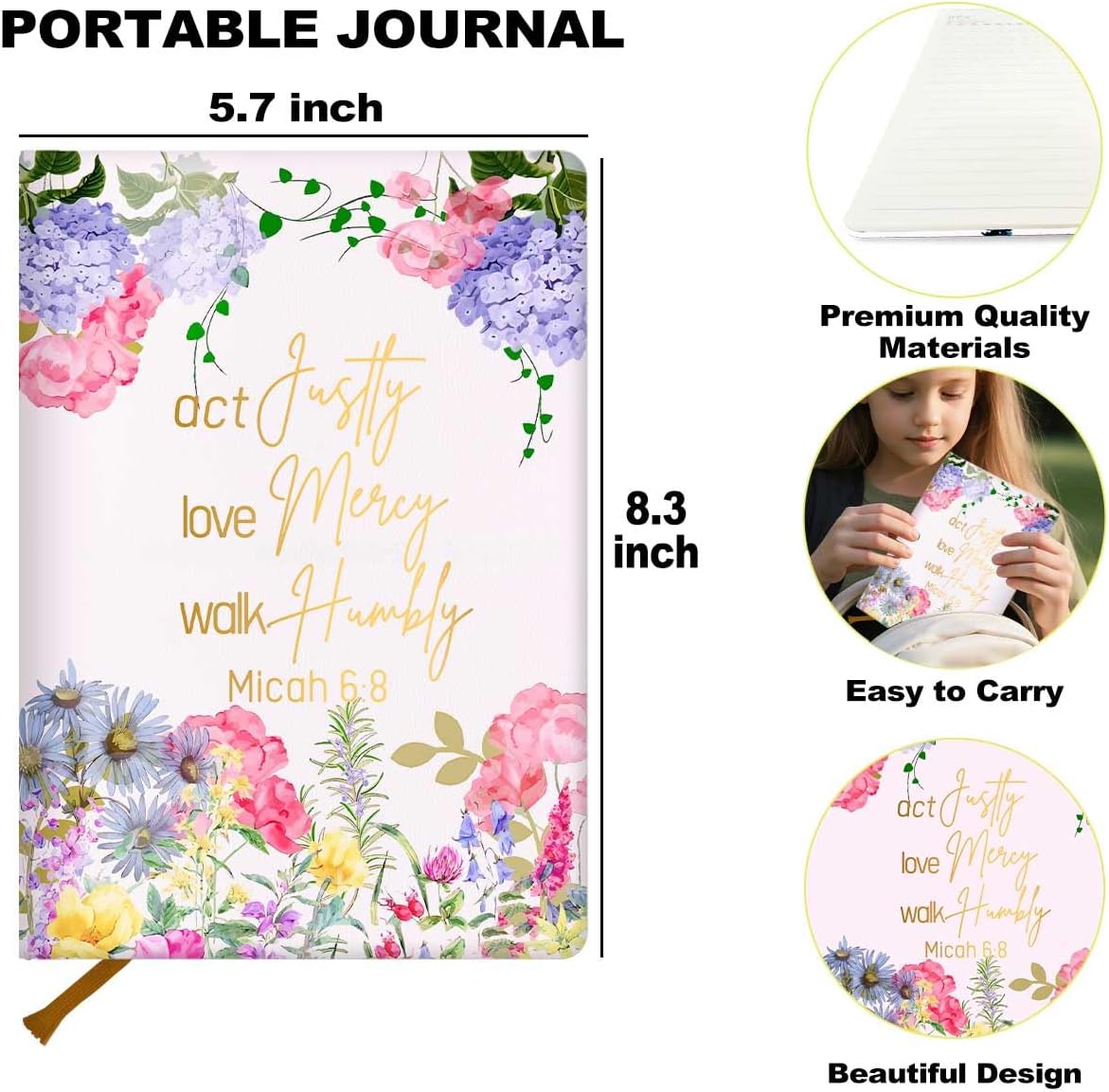 Bible Verse Lined Journal Notebook for Women Men, 200 Pages A5 Hardcover Leather Journals for Writing & Note Taking, Watercolor Floral College Ruled Notebook Diary Notepad, Christian Gifts 3