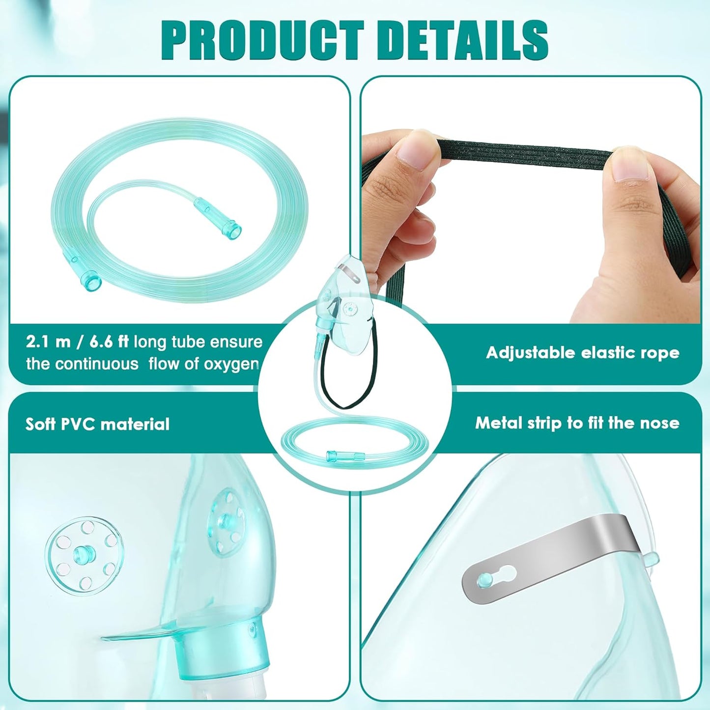 Geiserailie 2PCS Pediatric Elongated (M) Oxygen Mask with 6.6 Ft Tubing and Adjustable Elastic Strap, Pediatric Elongated Oxygen Mask with Tubing, Breathing Masks for Face