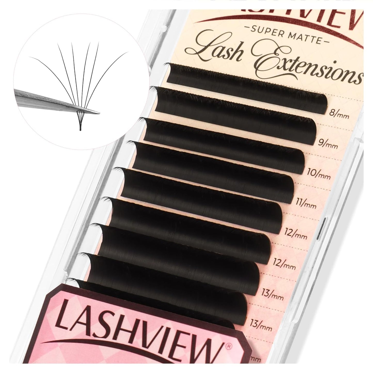 LASHVIEW Volume Lash Extensions 0.03-0.20 J/B/L/C/CC/D Curl 8-16mm Mixed & Single Length Tray, Soft Matte Dark Professional Eyelashes Extension(0.07 C 8-16mm)