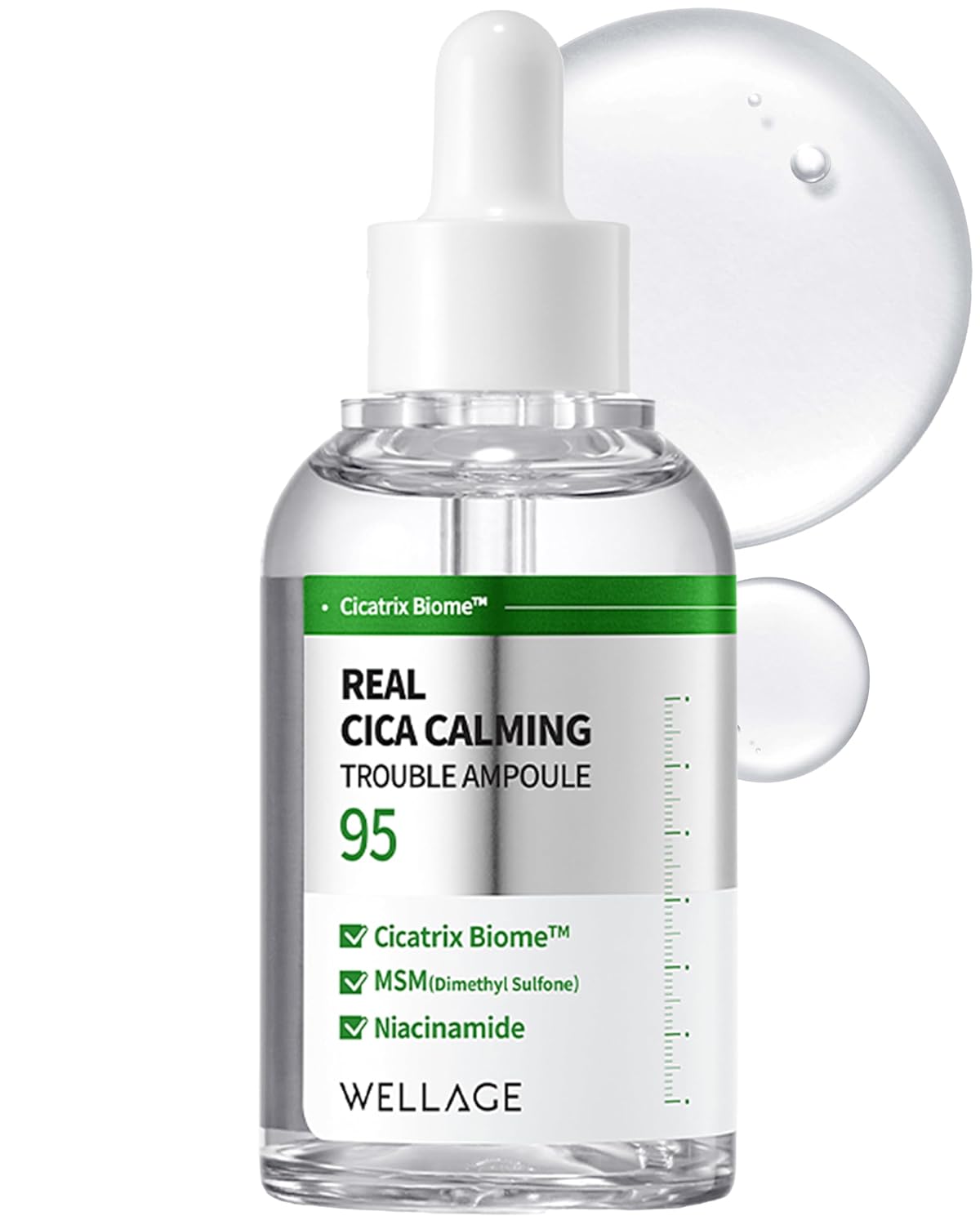 WELLAGE Real Cica Calming Trouble Ampoule - Korean Skincare Soothing Serum, Madecassoside Centella Asiatica Panthenol Niacinamide, Relief Redness, Sebum Control, Improves Blemishes, 1.69 fl.oz.