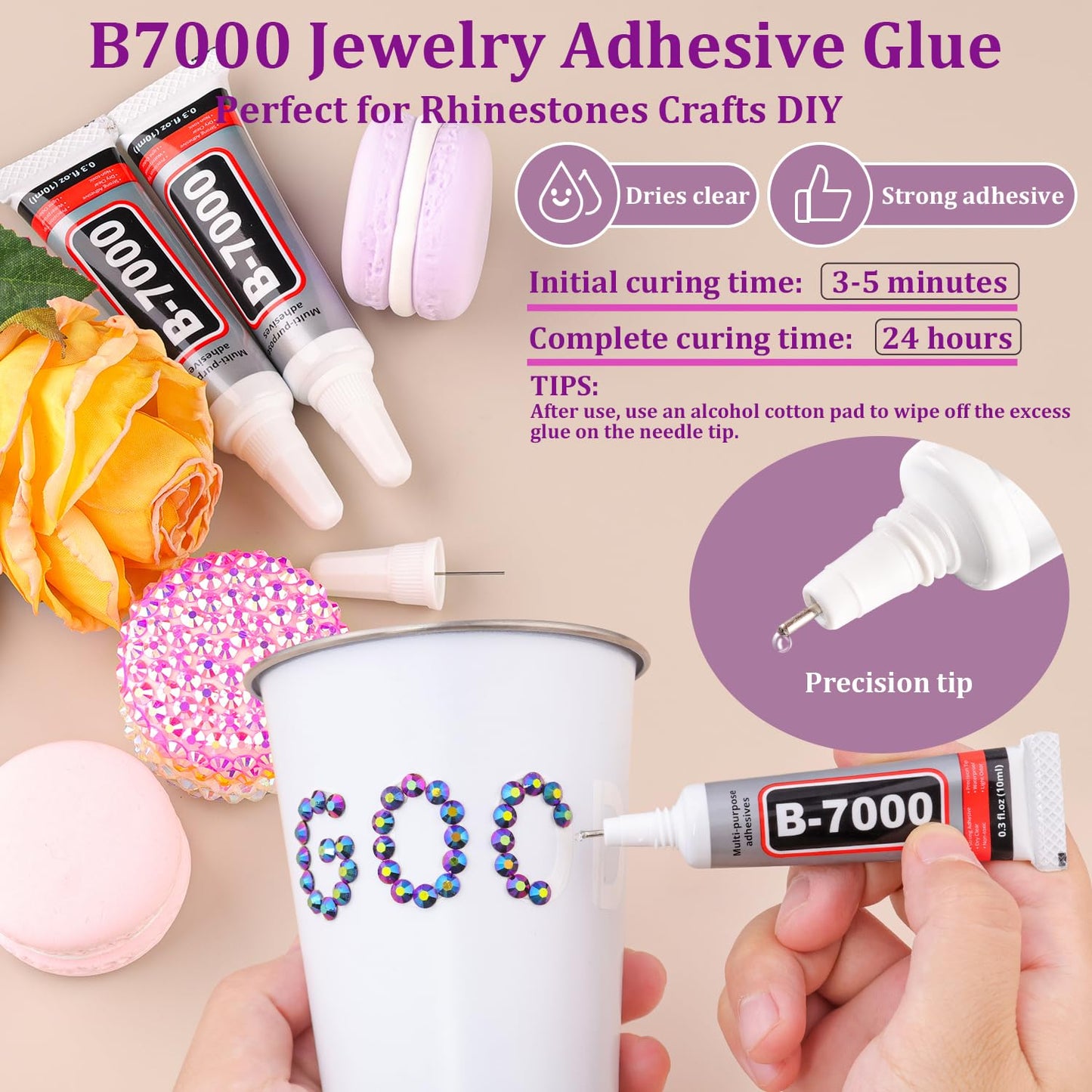 Resin Jelly Rhinestones for Crafting with B7000 Jewelry Glue, 2 Boxes Purplish Black AB Flatback Crystals with 3Pcs 10ml Glue, Bedazzling Non Hotfix Gems for DIY Tumblers Clothing Shoes Manicure