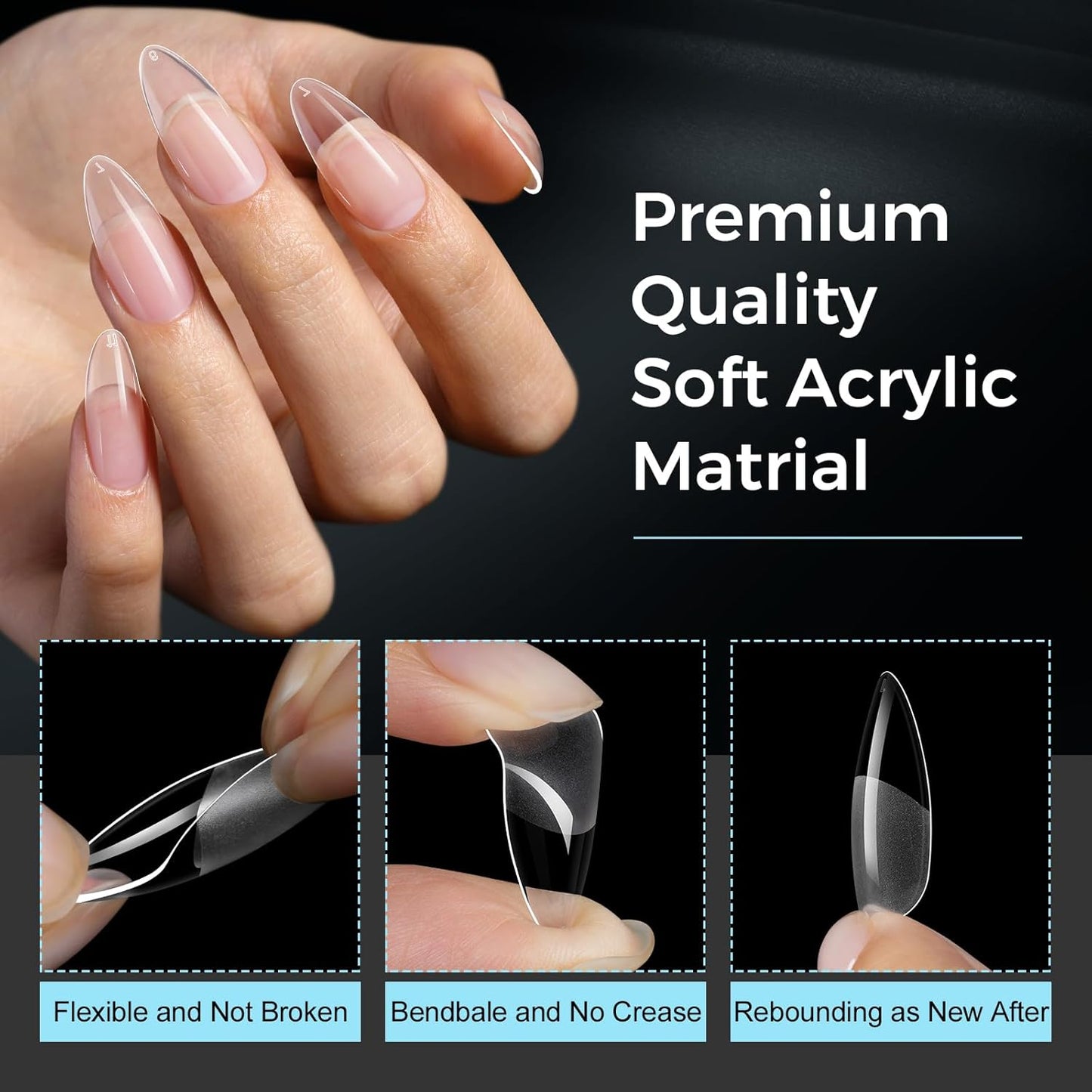 TOMICCA Nail Tips Medium Almond Nail Tips 240Pcs Clear Acrylic Nails Pre-shape Gel Nails for Nail Extension False Nail Tips 12 Sizes