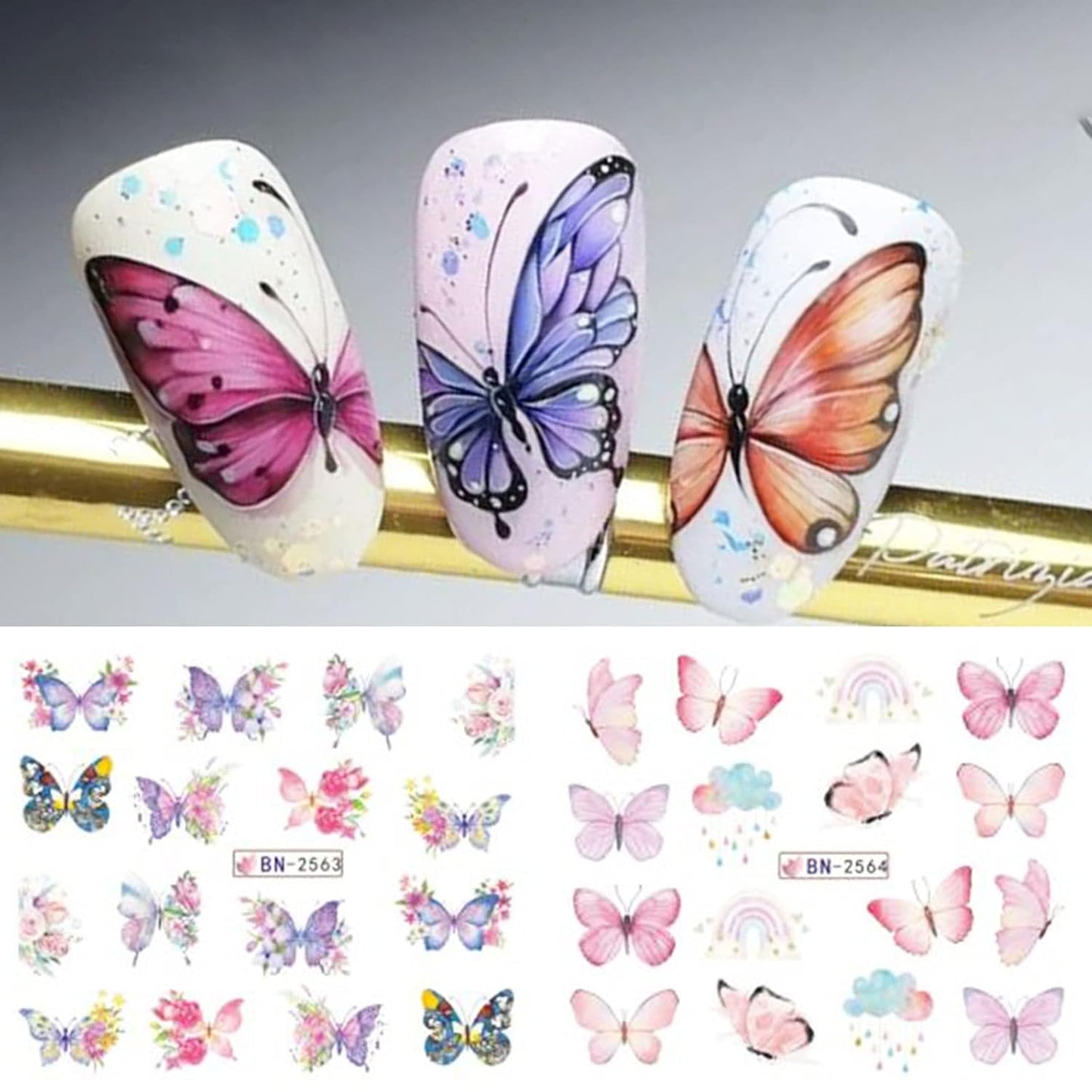 Butterfly Nail Art Sticker Colorful Butterfly Water Transfer Nail Stickers Decal Summer Nail Art Supplies for Acrylic Nail DIY Decoration Manicure Tip 12 Sheets